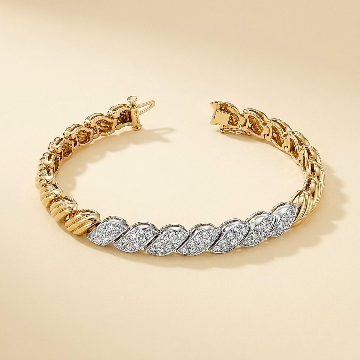 Two-Tone 14K Gold Diamond Link Bracelet, 2.00 Carats