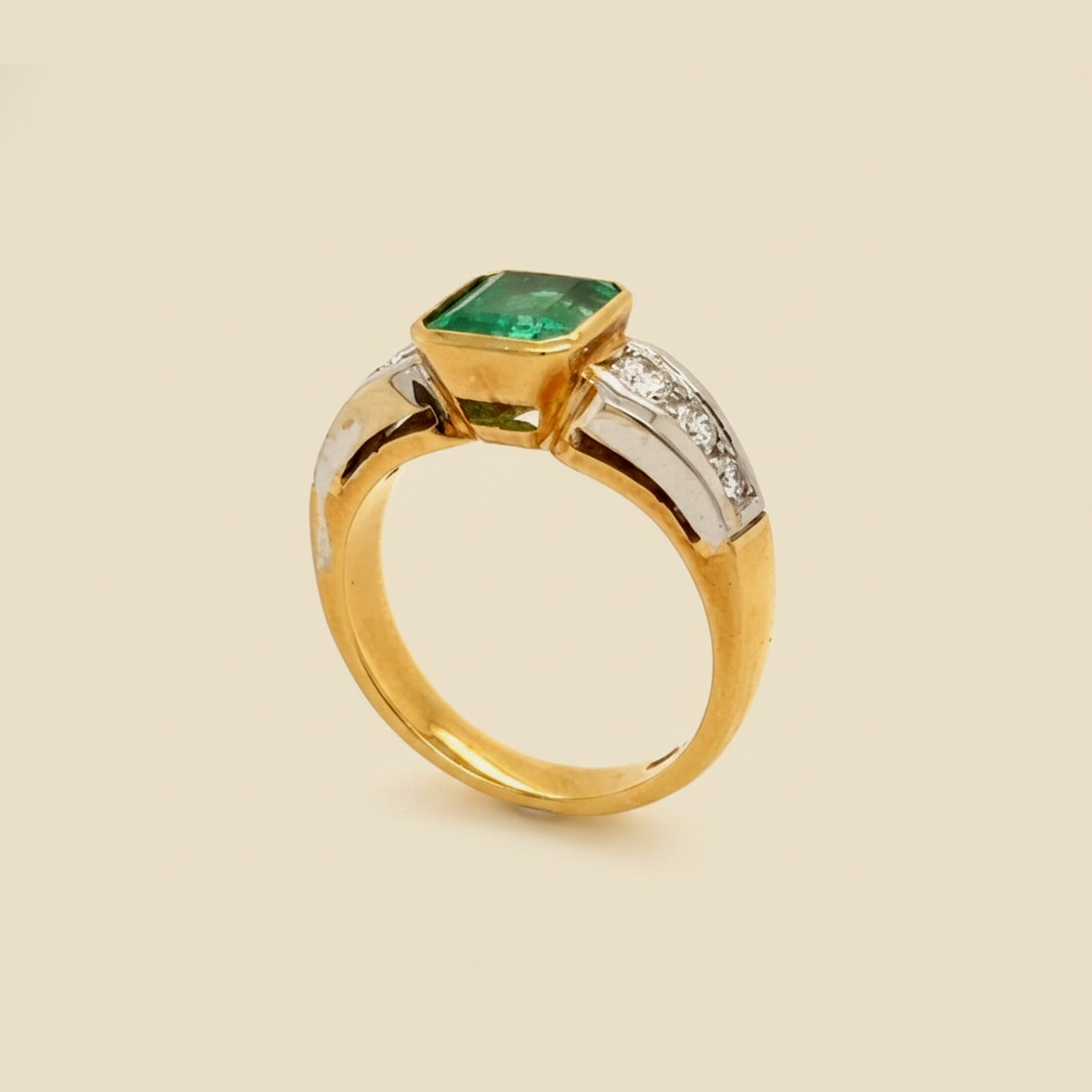 Two Tone Green Emerald & Diamond Ring