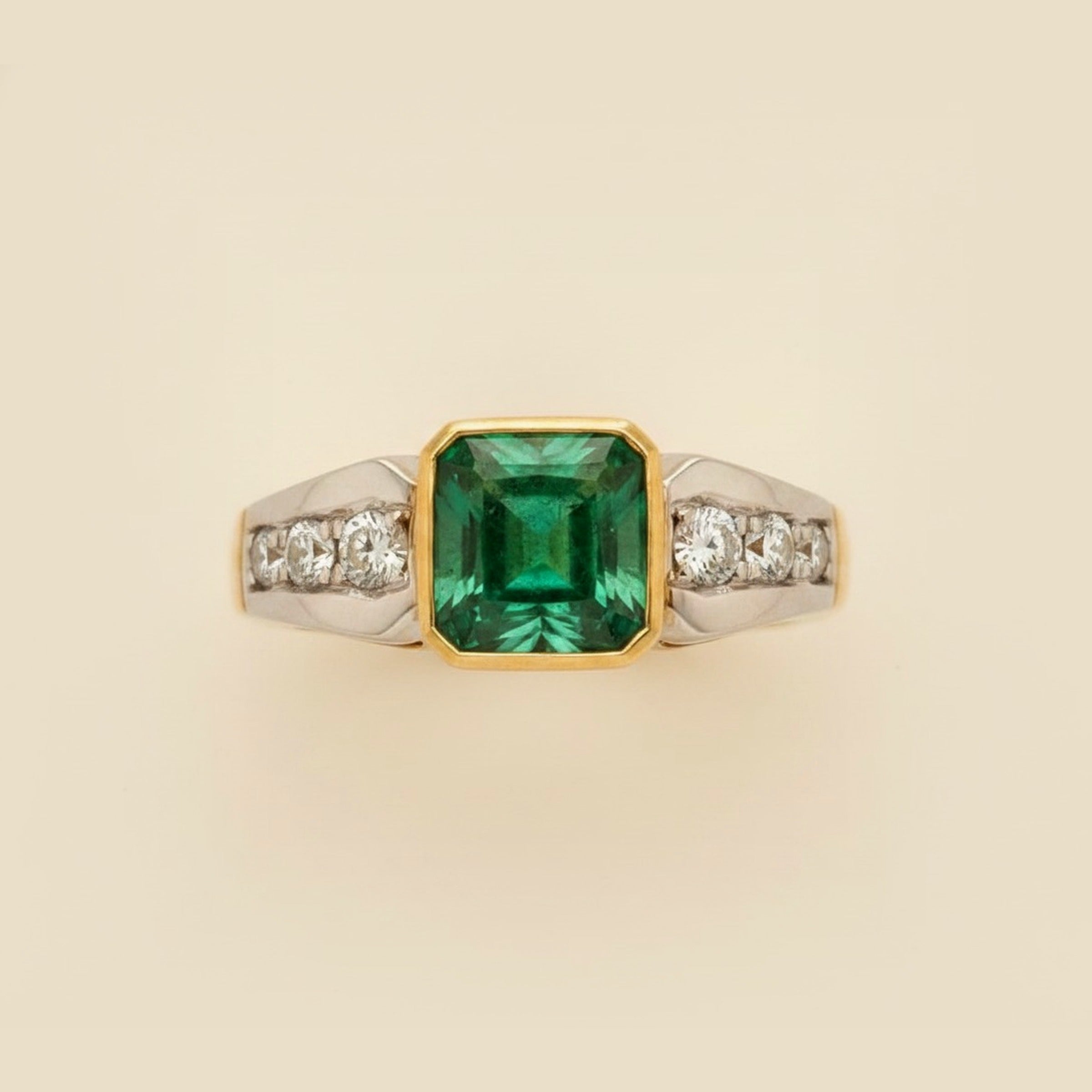 Two Tone Green Emerald & Diamond Ring