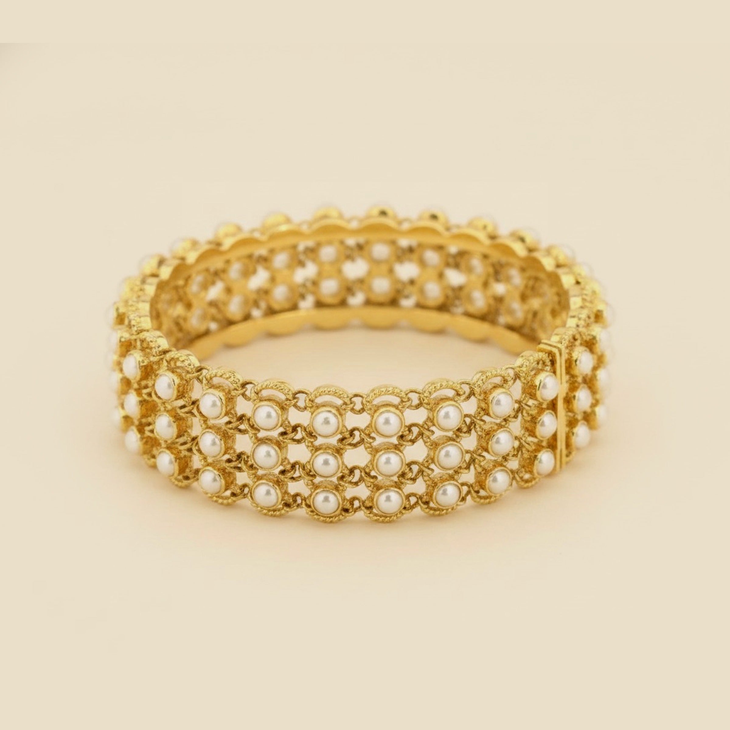 18K Yellow Gold Open-Work Bezel-Set Diamond Bracelet