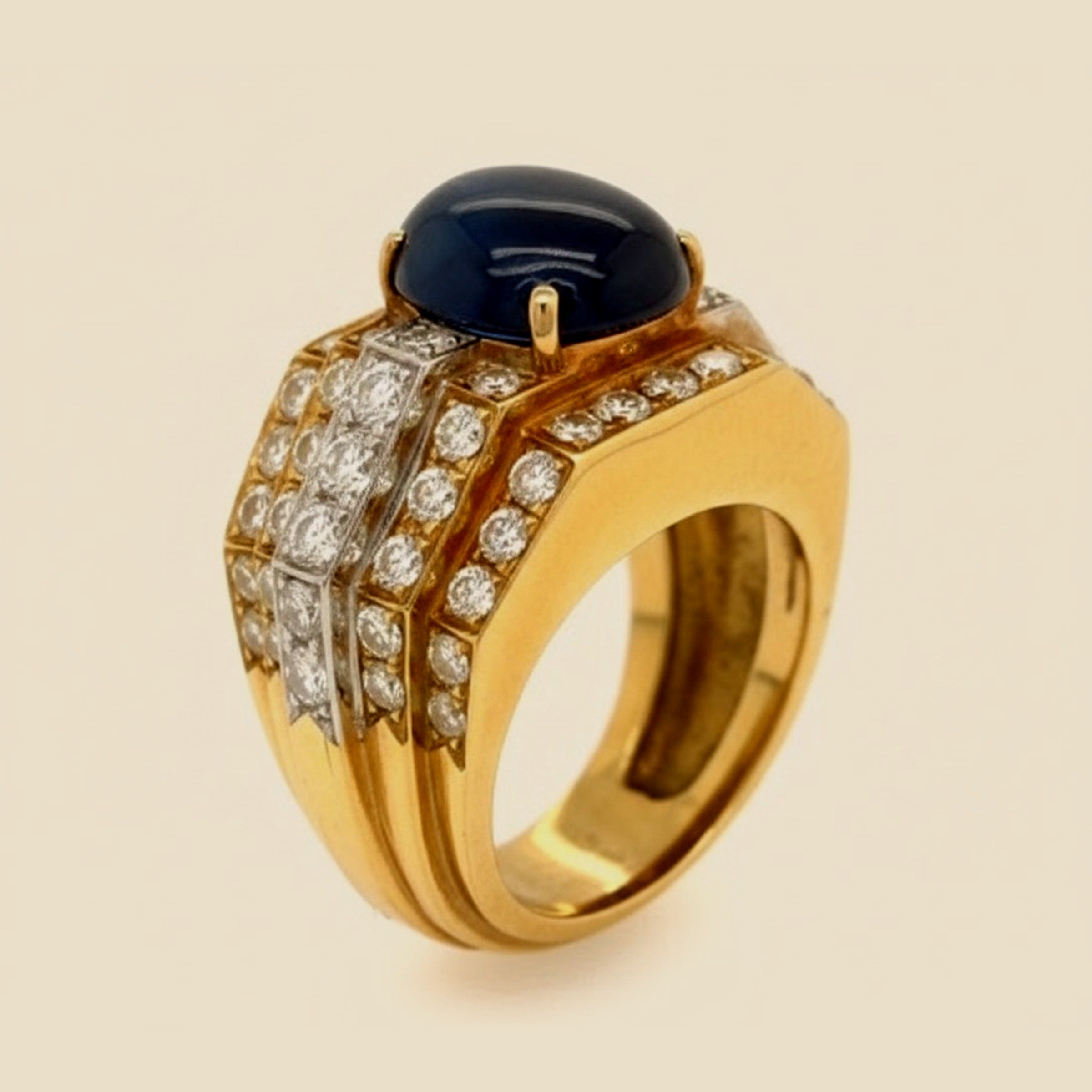 Yellow Gold Diamond & Cabochon Sapphire Cocktail Ring