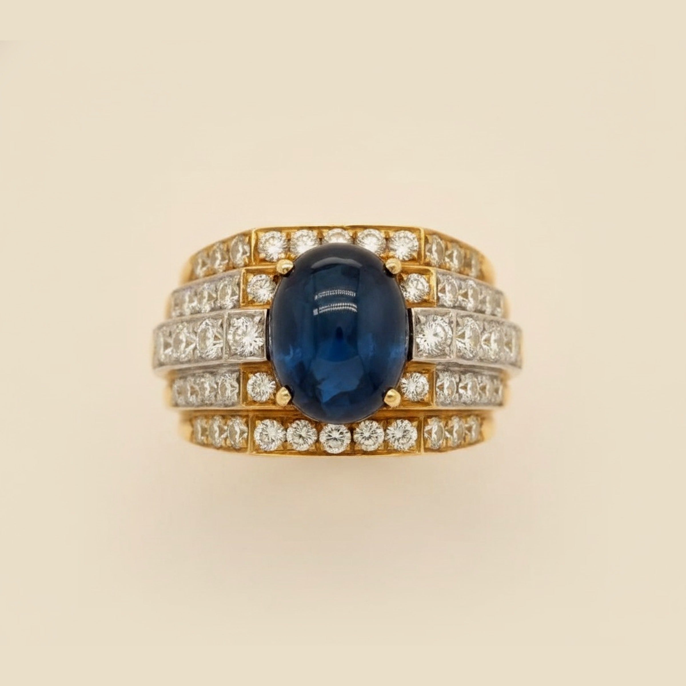 Yellow Gold Diamond & Cabochon Sapphire Cocktail Ring