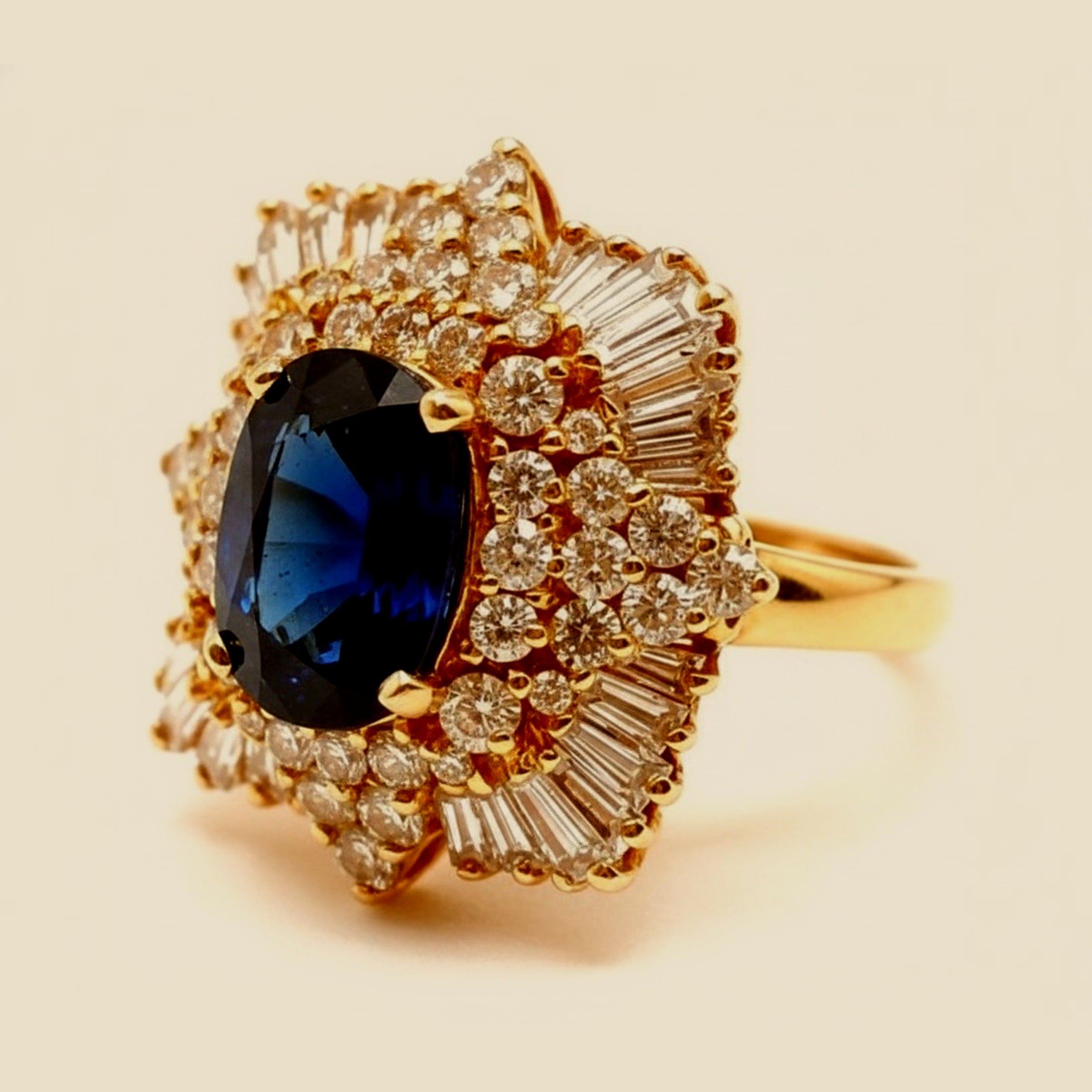 Sapphire & Diamond Square Top Cocktail Ring
