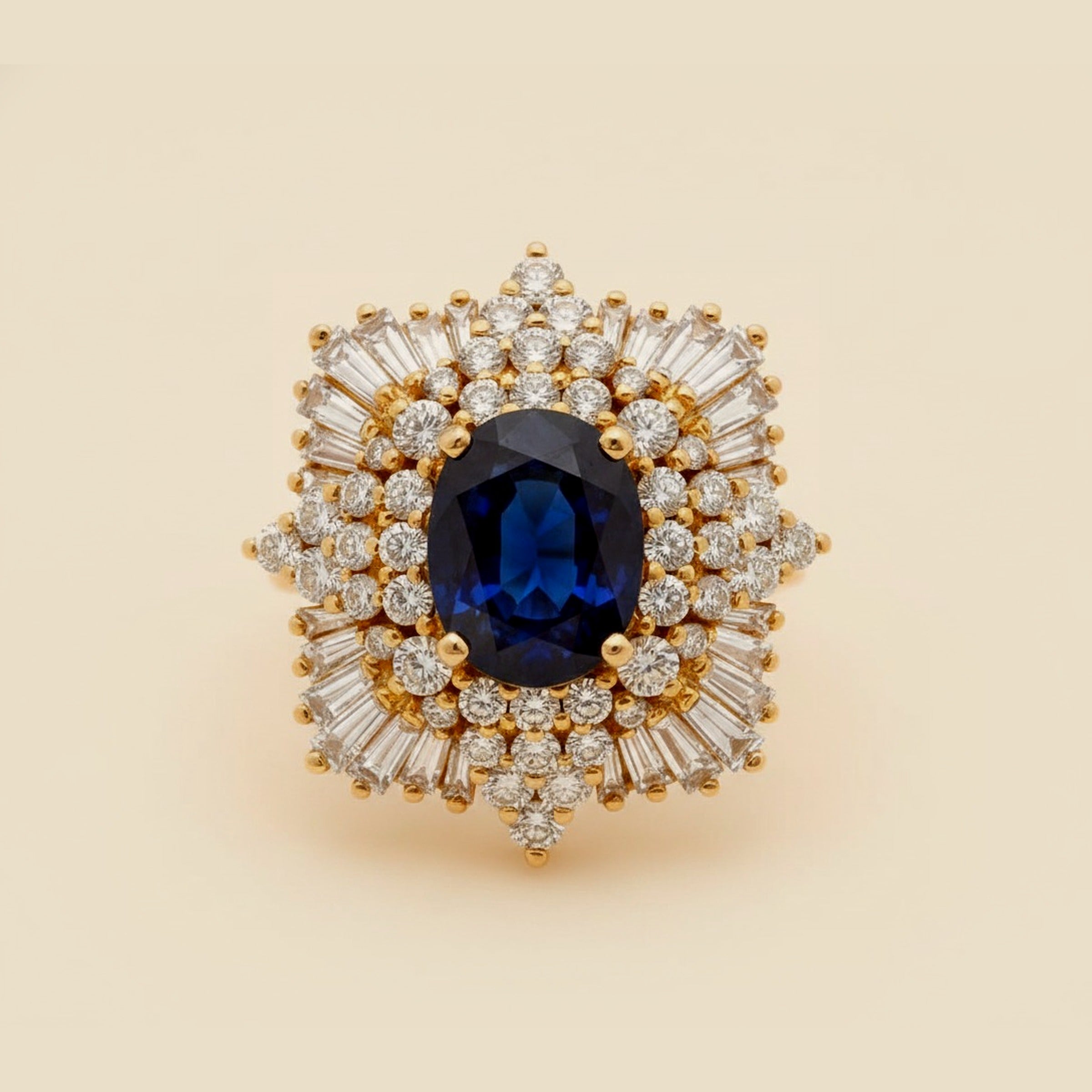 Sapphire & Diamond Square Top Cocktail Ring