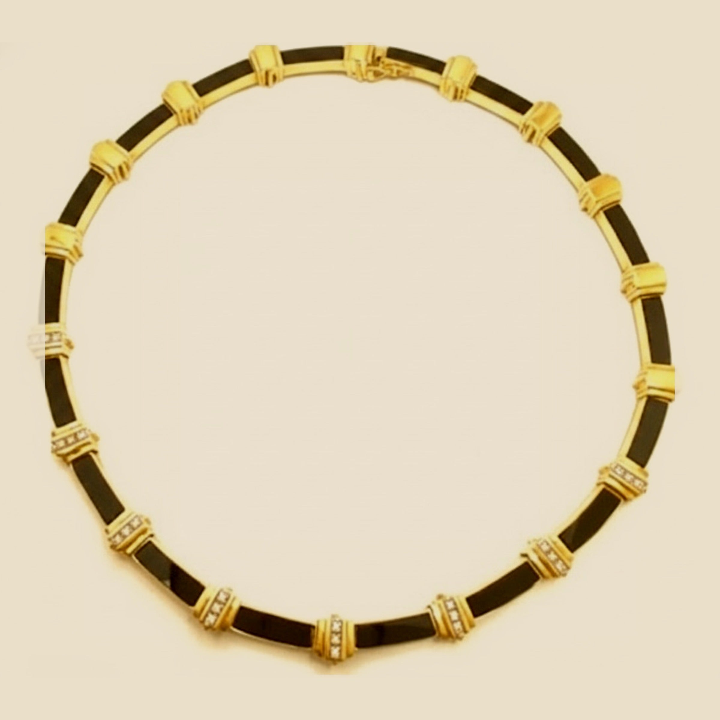 Yellow Gold Onyx & Diamond Choker