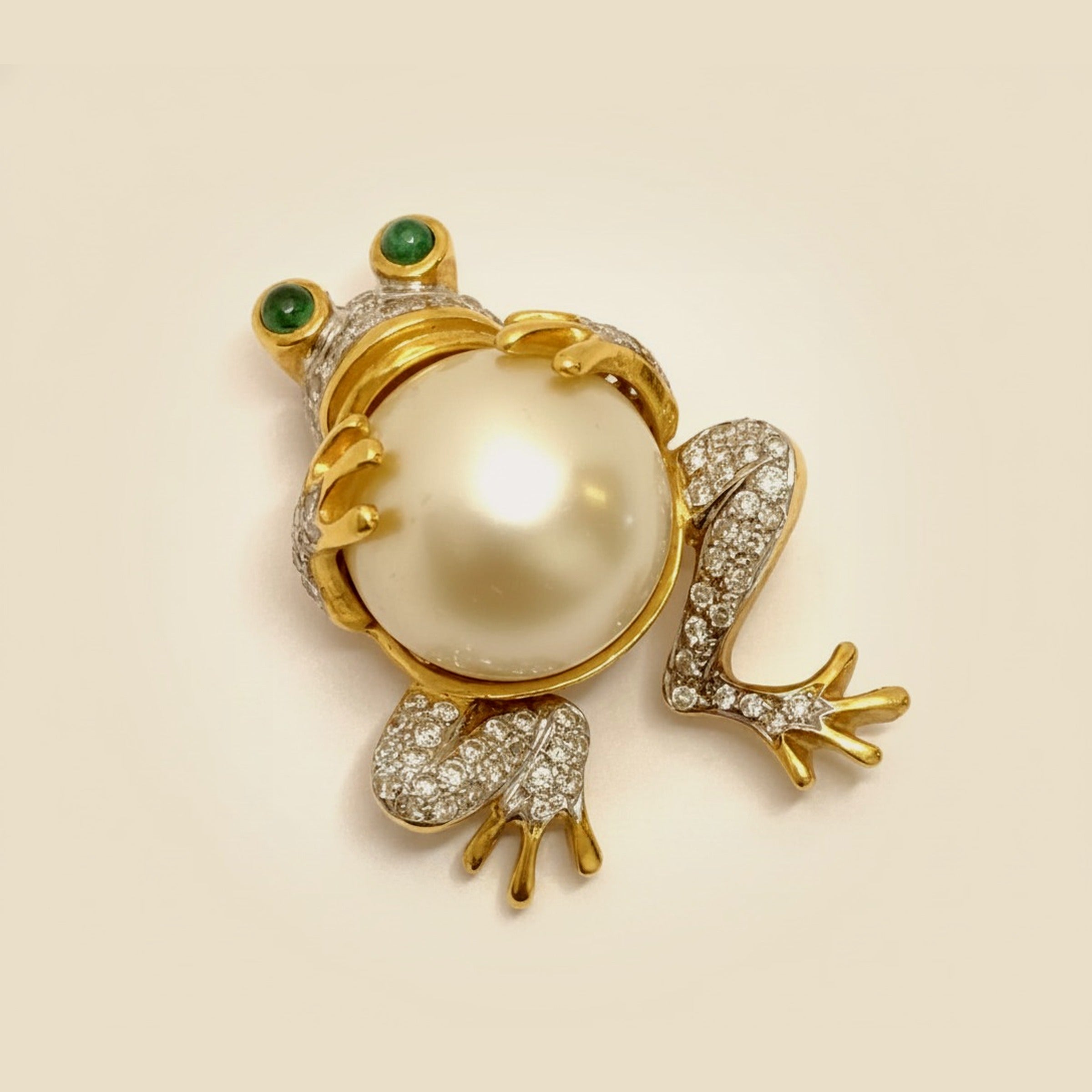 Playful Frog with Diamonds, Emeralds, and a South Sea Pearl