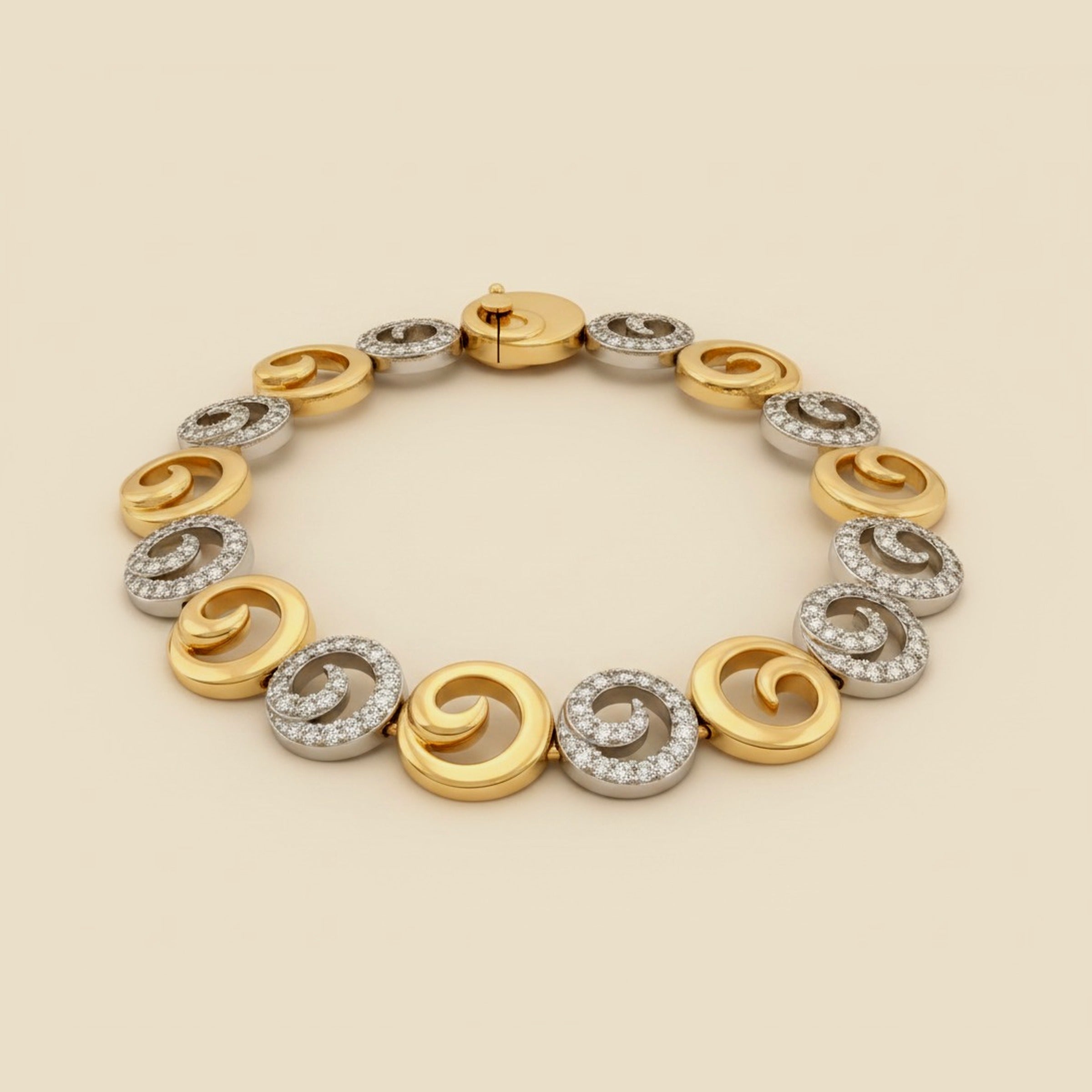 White Gold & Yellow Gold Diamond Swirl Bracelet