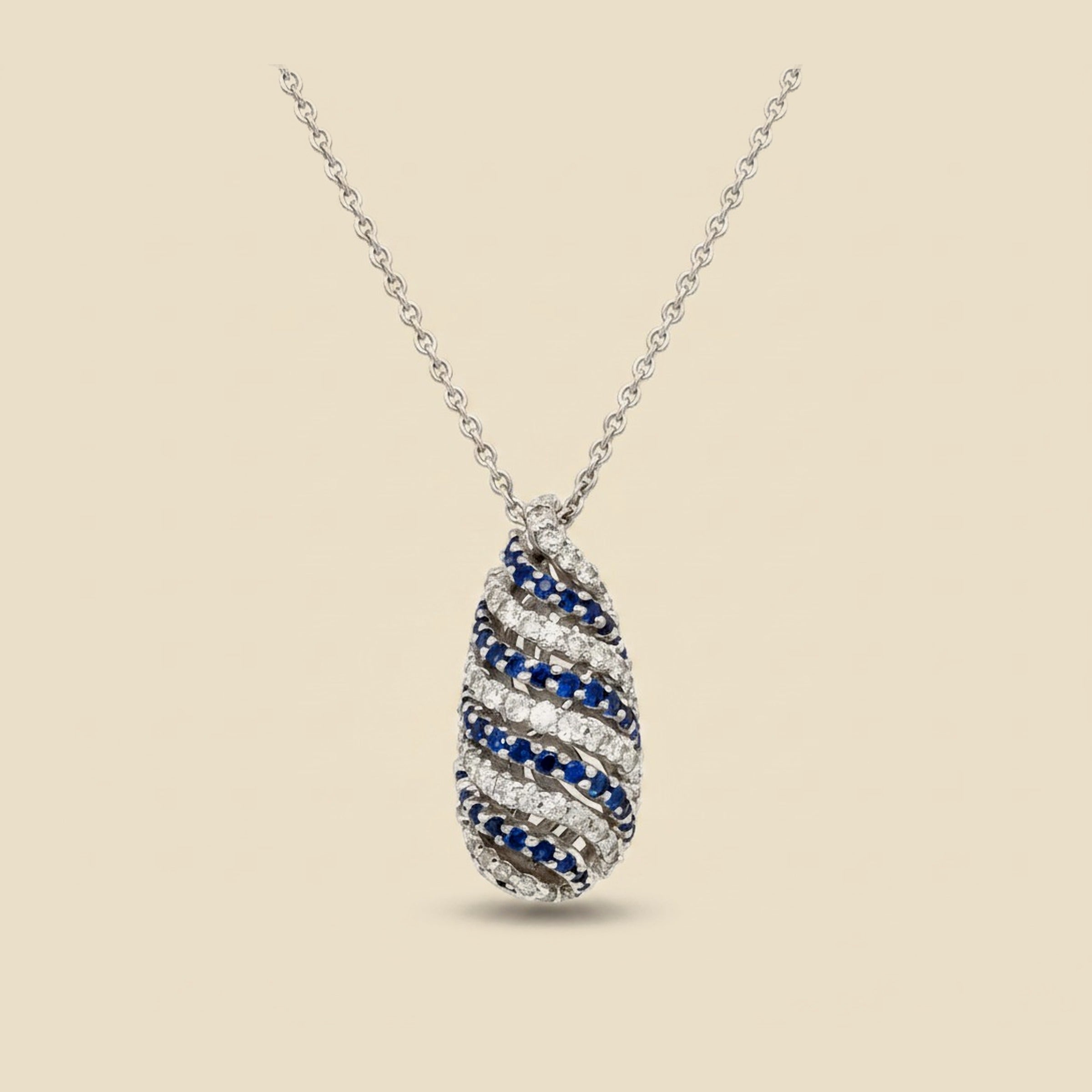 White Gold Alternating Diamond & Sapphire Pendant