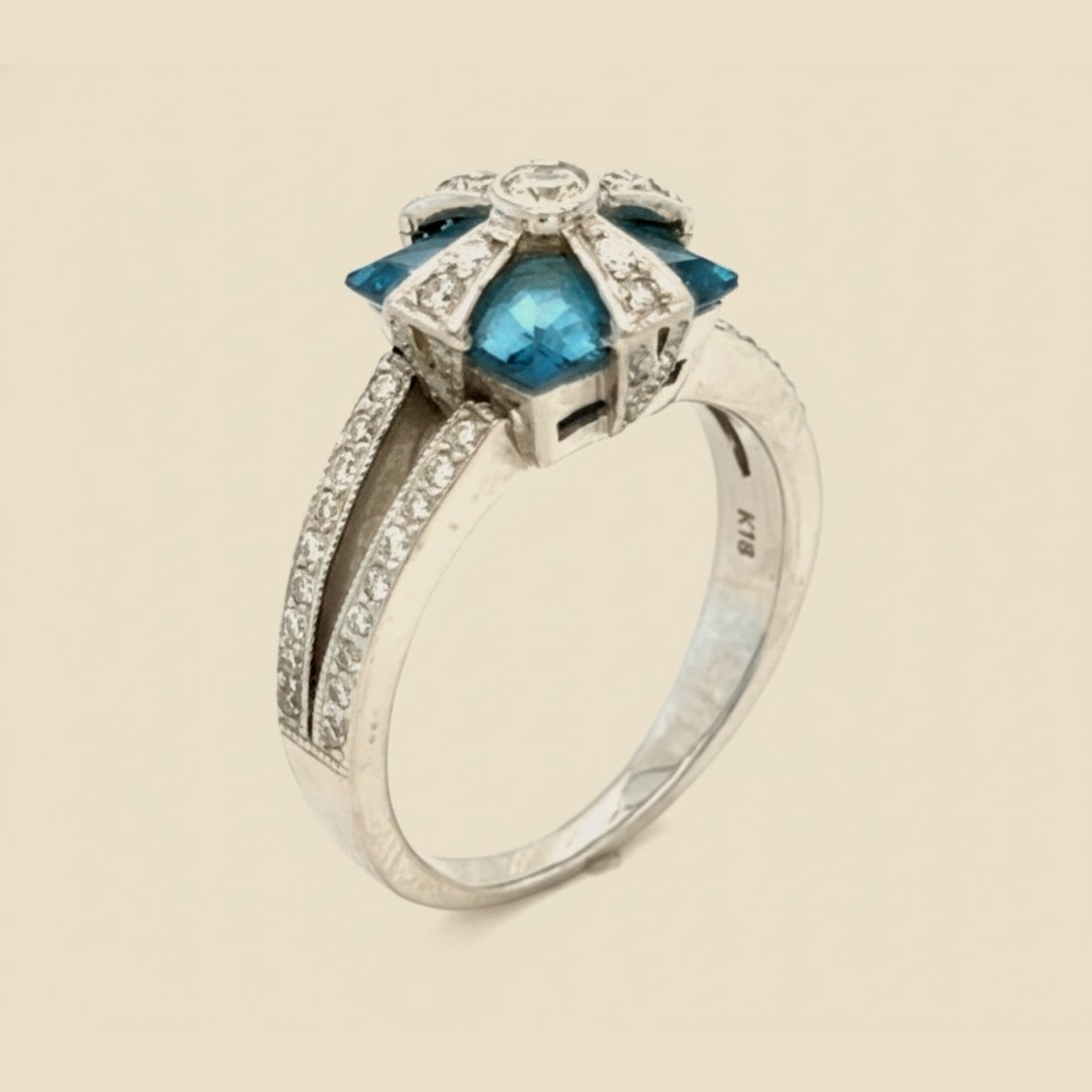White Gold Diamond & Blue Topaz Cocktail Ring