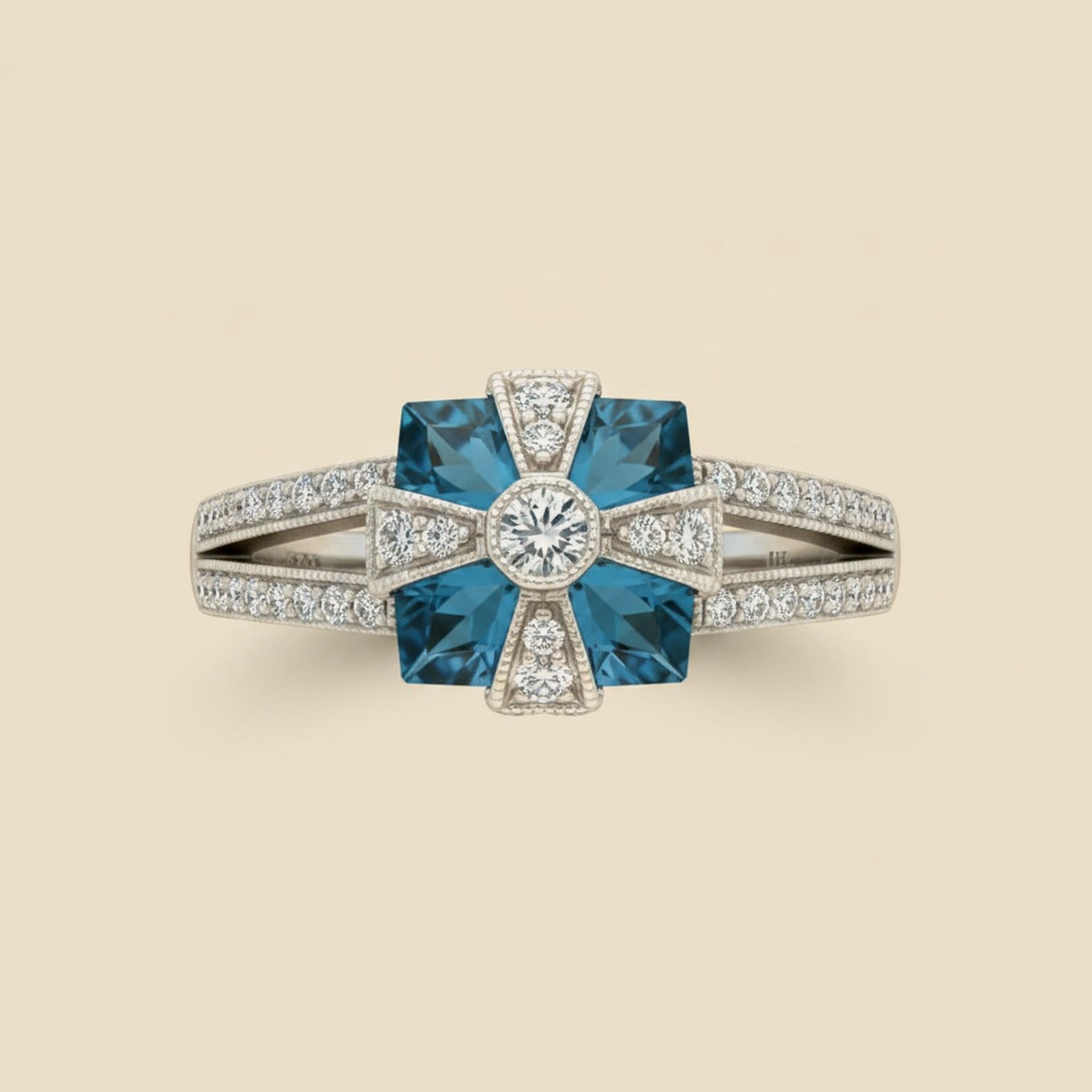 White Gold Diamond & Blue Topaz Cocktail Ring