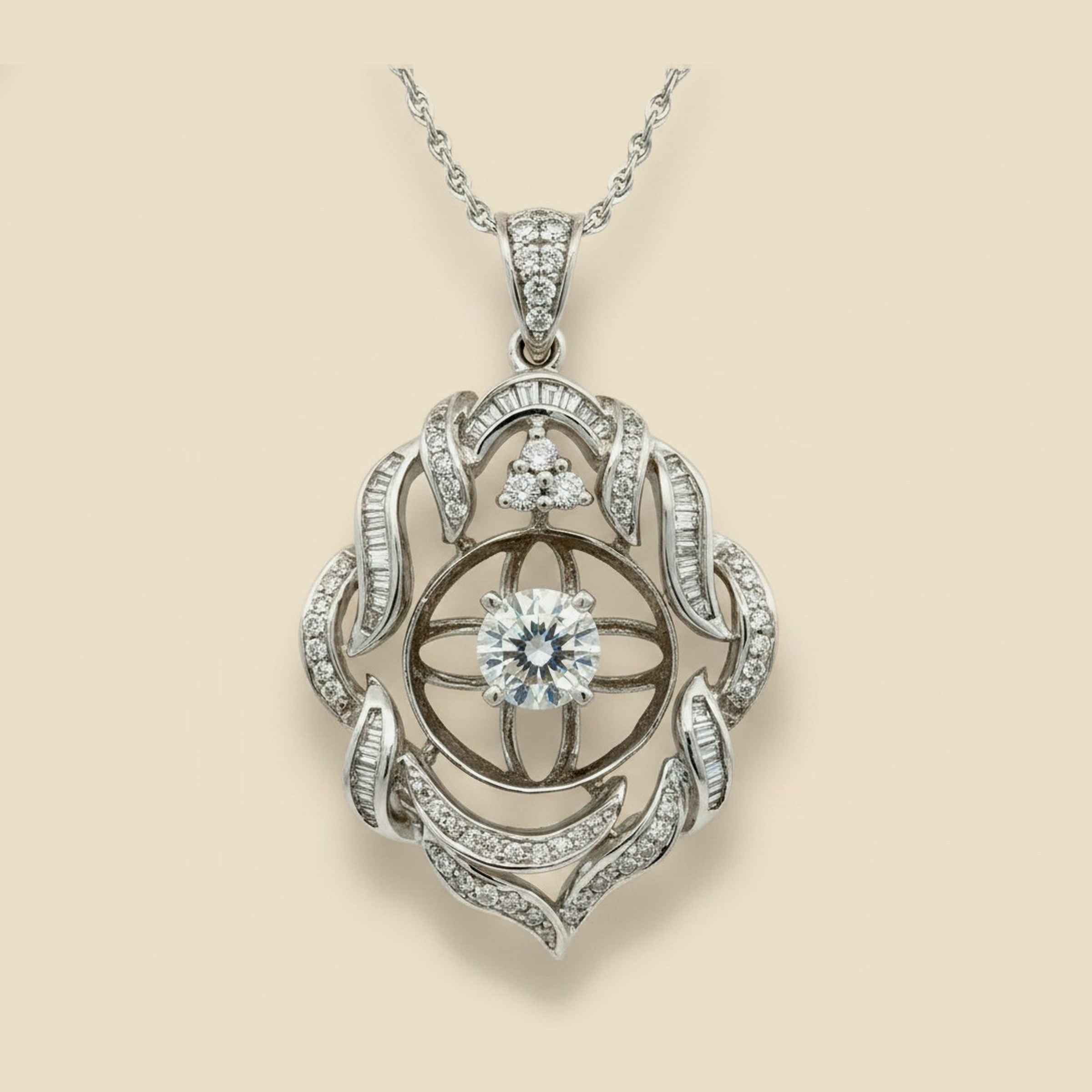 18K White Gold Diamond Cluster Pendant, 1.90 Carats