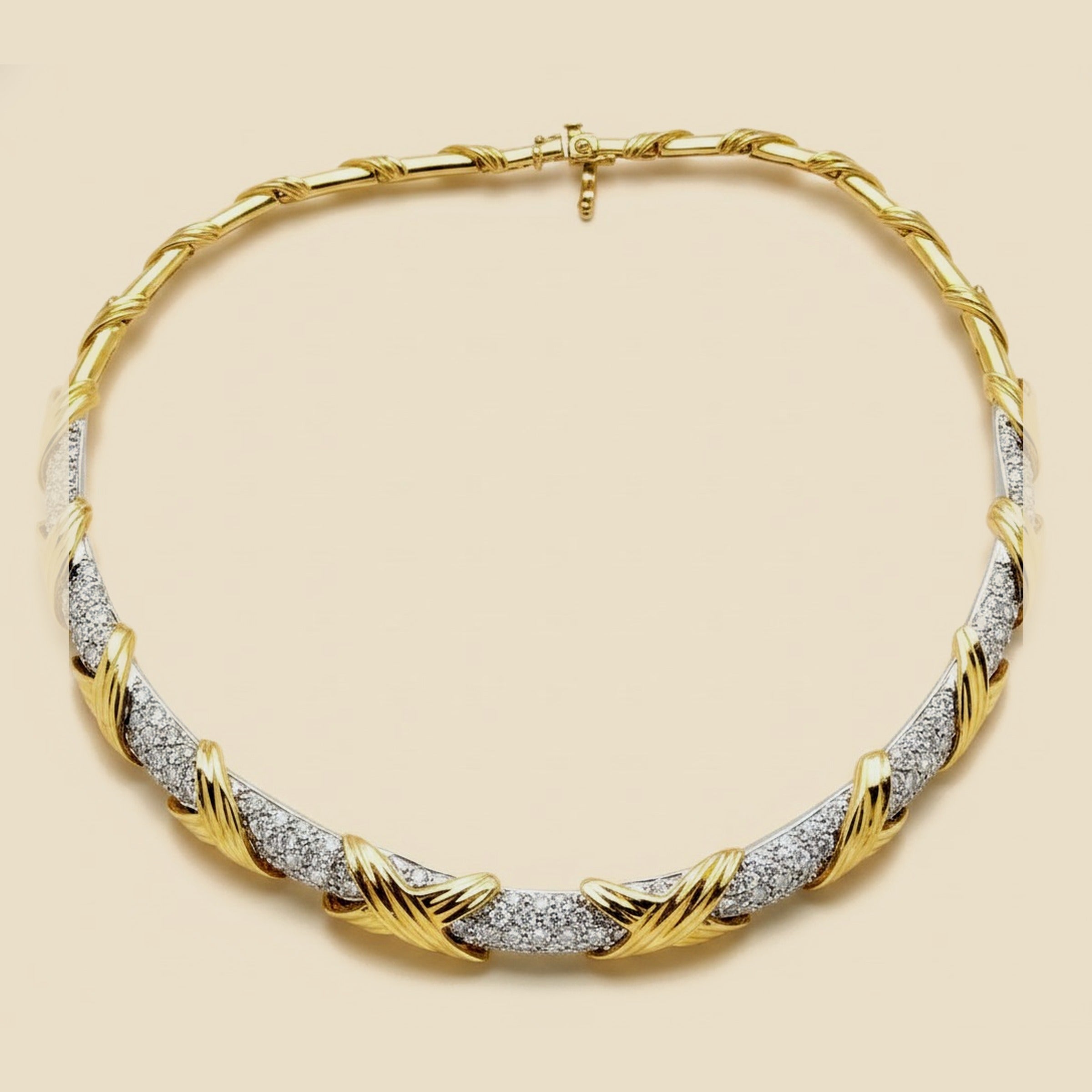 Fancy Graduated X Bar & Pave Diamond Choker Necklace