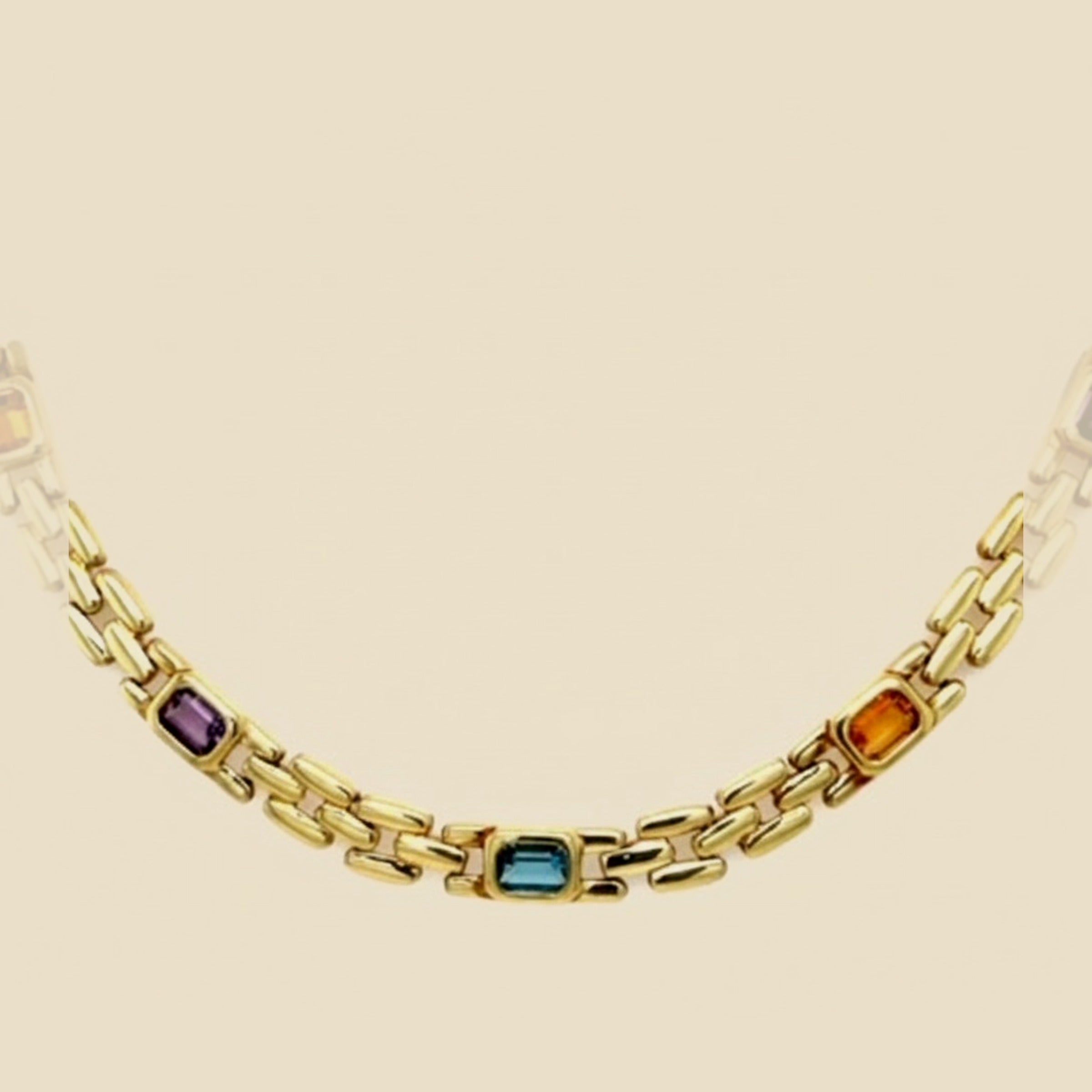 Yellow Gold Panther Link Necklace with Colored Stones
