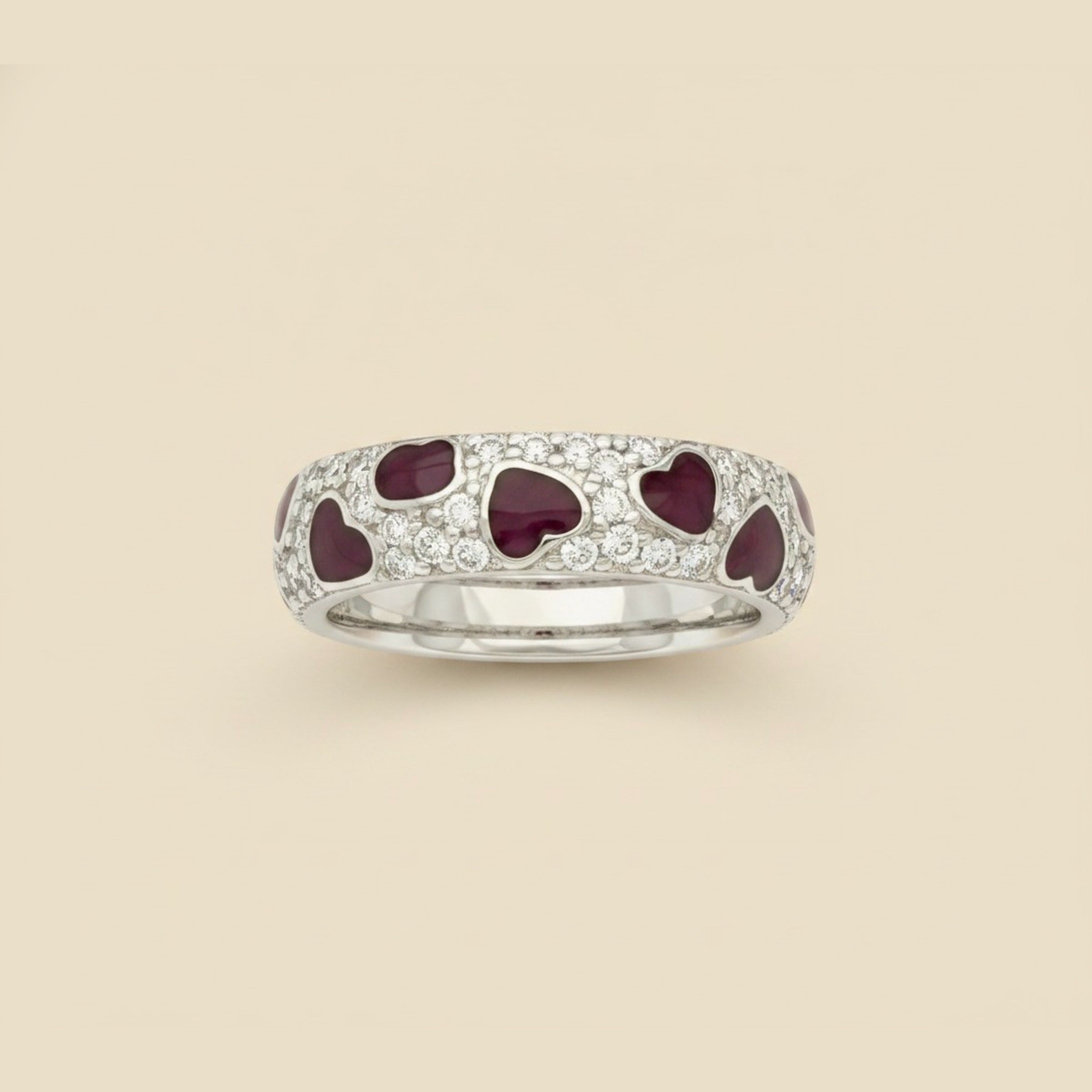 Hidalgo 18k White Gold Pave Diamond & Red Enamel Heart Band/Ring Heart Band/Ring