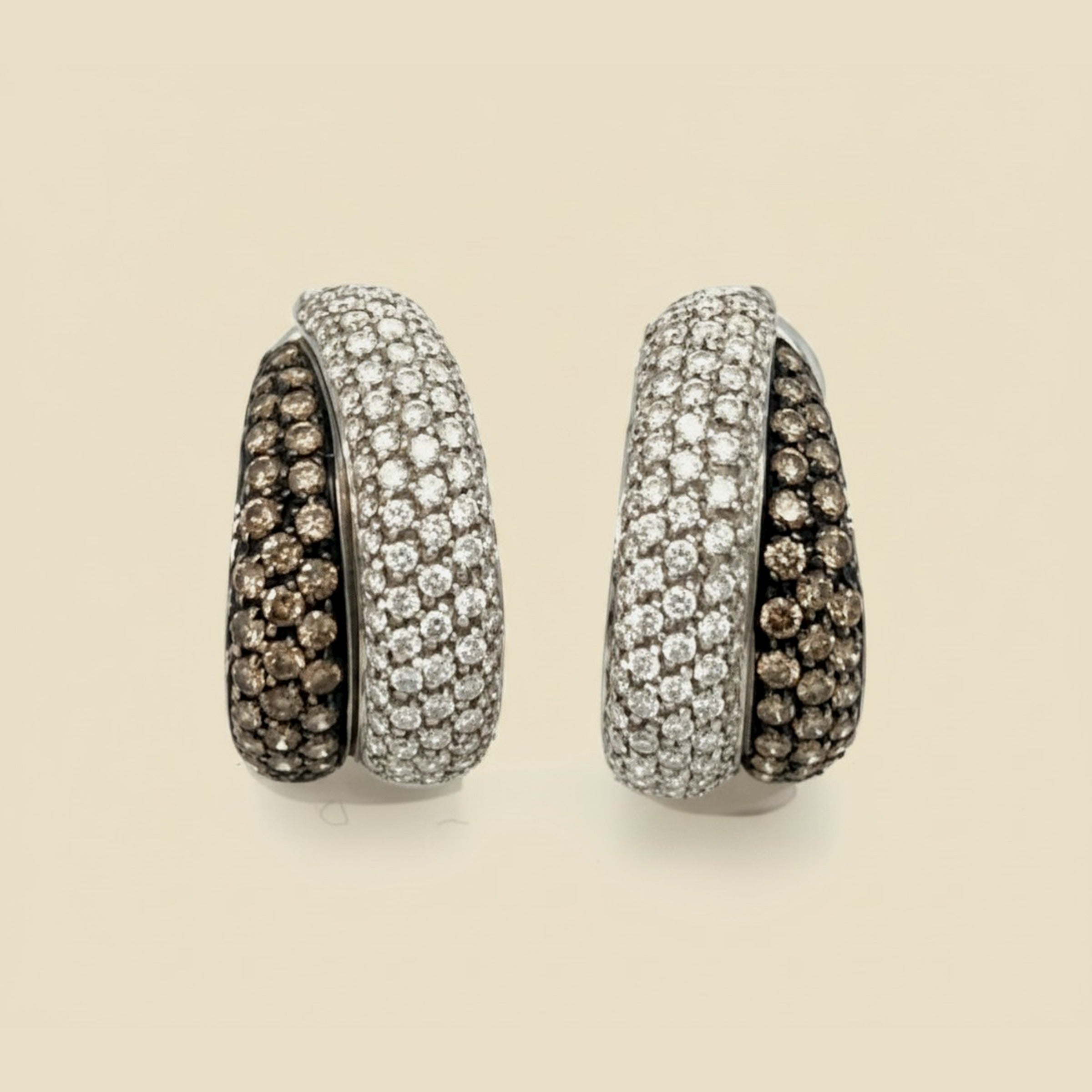 Leo Pizzo 18k White Gold Double "J" Hoop Diamond Earrings