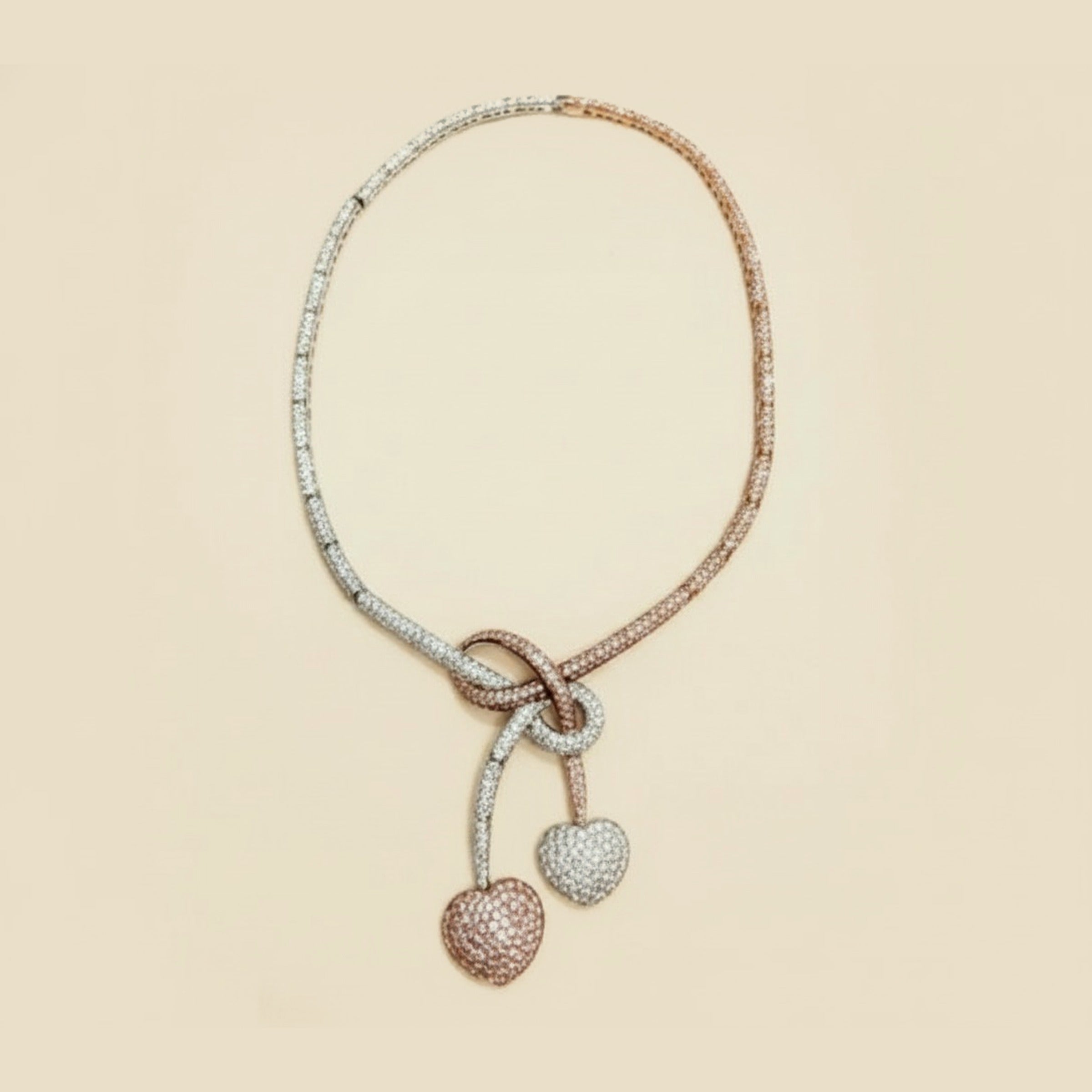 Two Tone 18k Diamond Heart Tassel Necklace