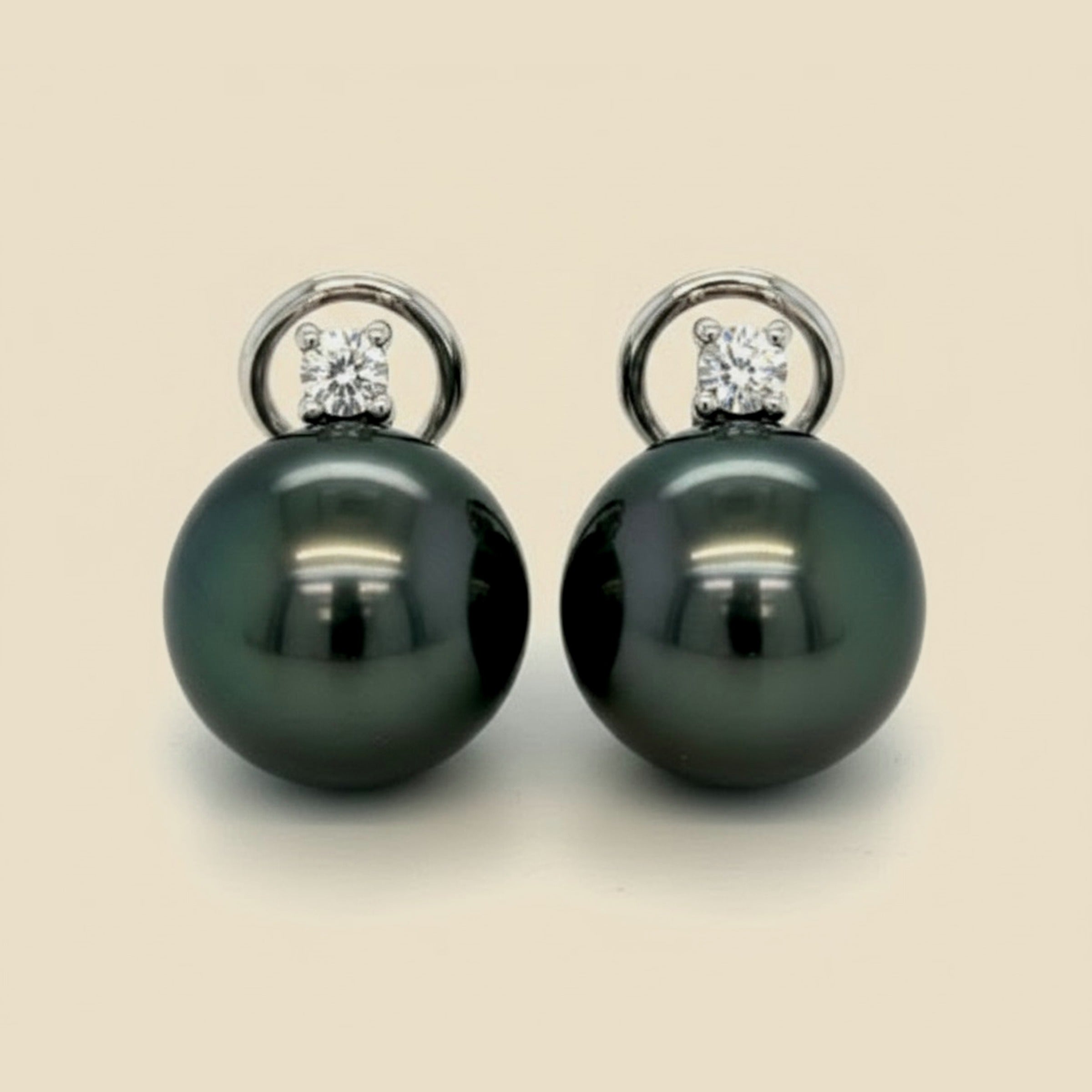 14k White Gold Black Pearl & Diamond Earrings