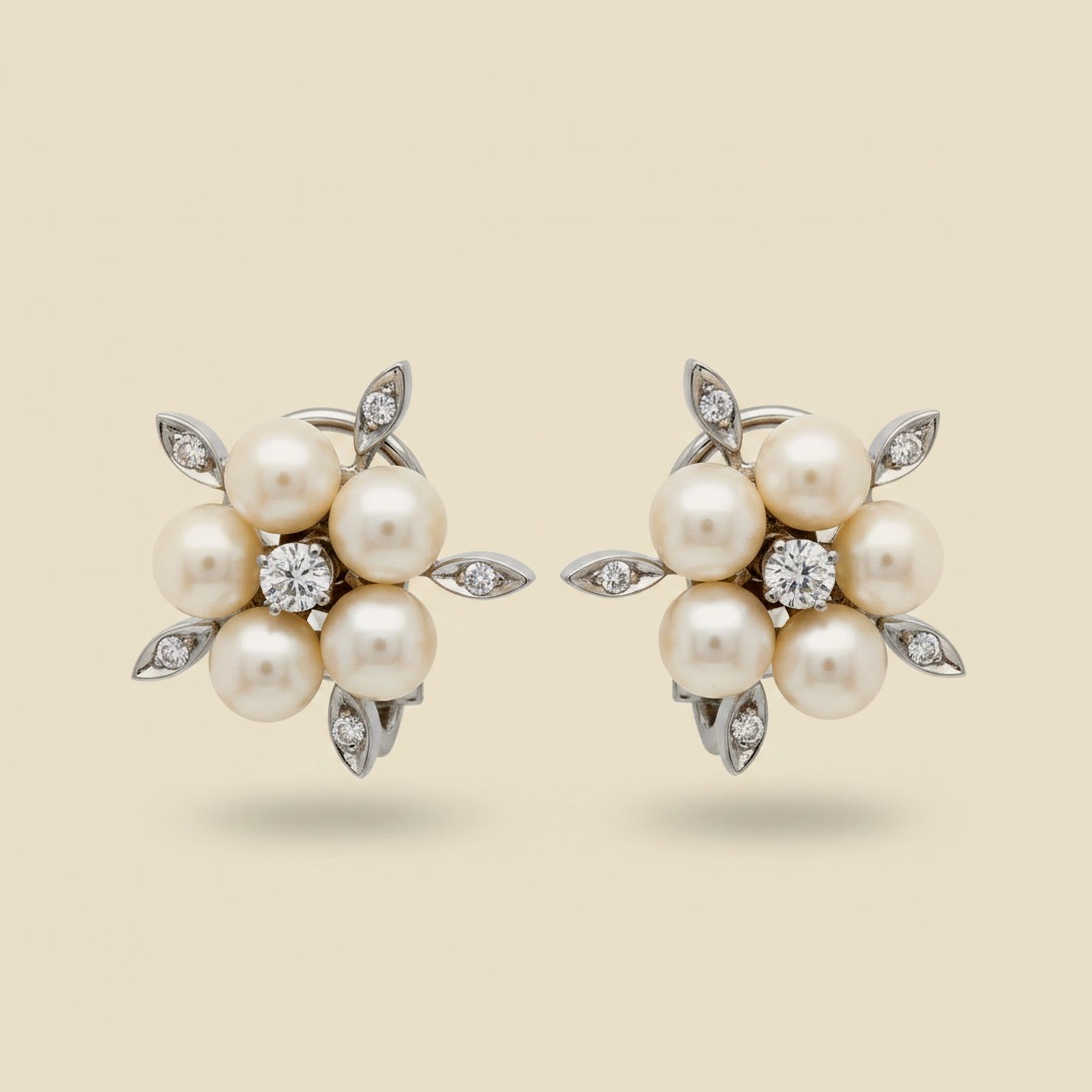 14k White Gold Diamond & Pearl Snowflake Earrings