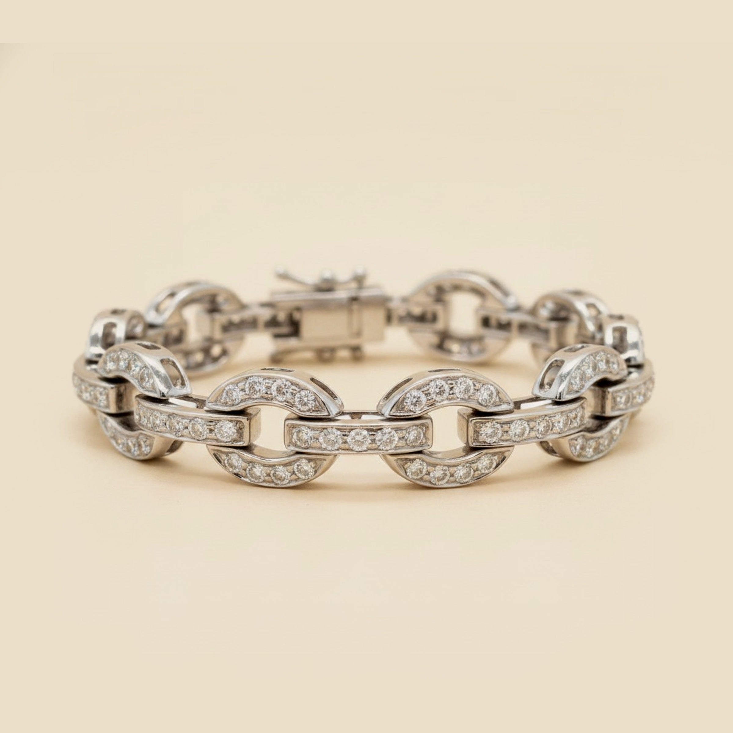 18k White Gold Oval Diamond Link Bracelet