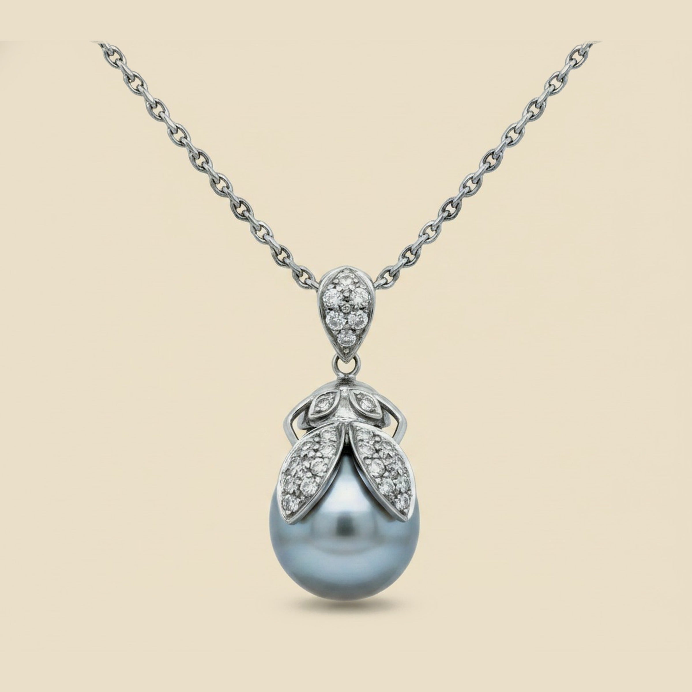 18K White Gold Gray South Sea Pearl & Diamond Pendant