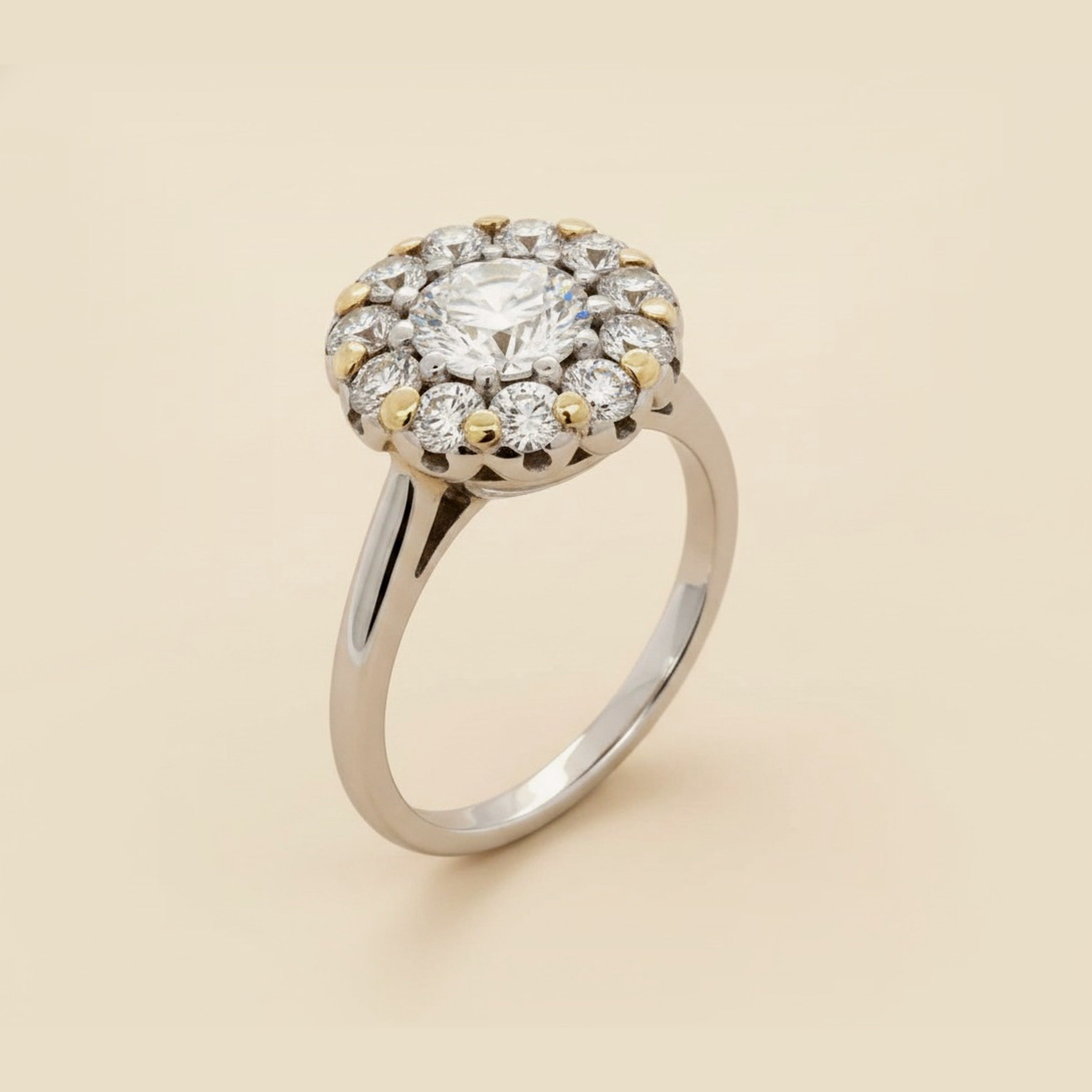 Art Deco 18K White Gold Old European Cut Diamond Halo Ring