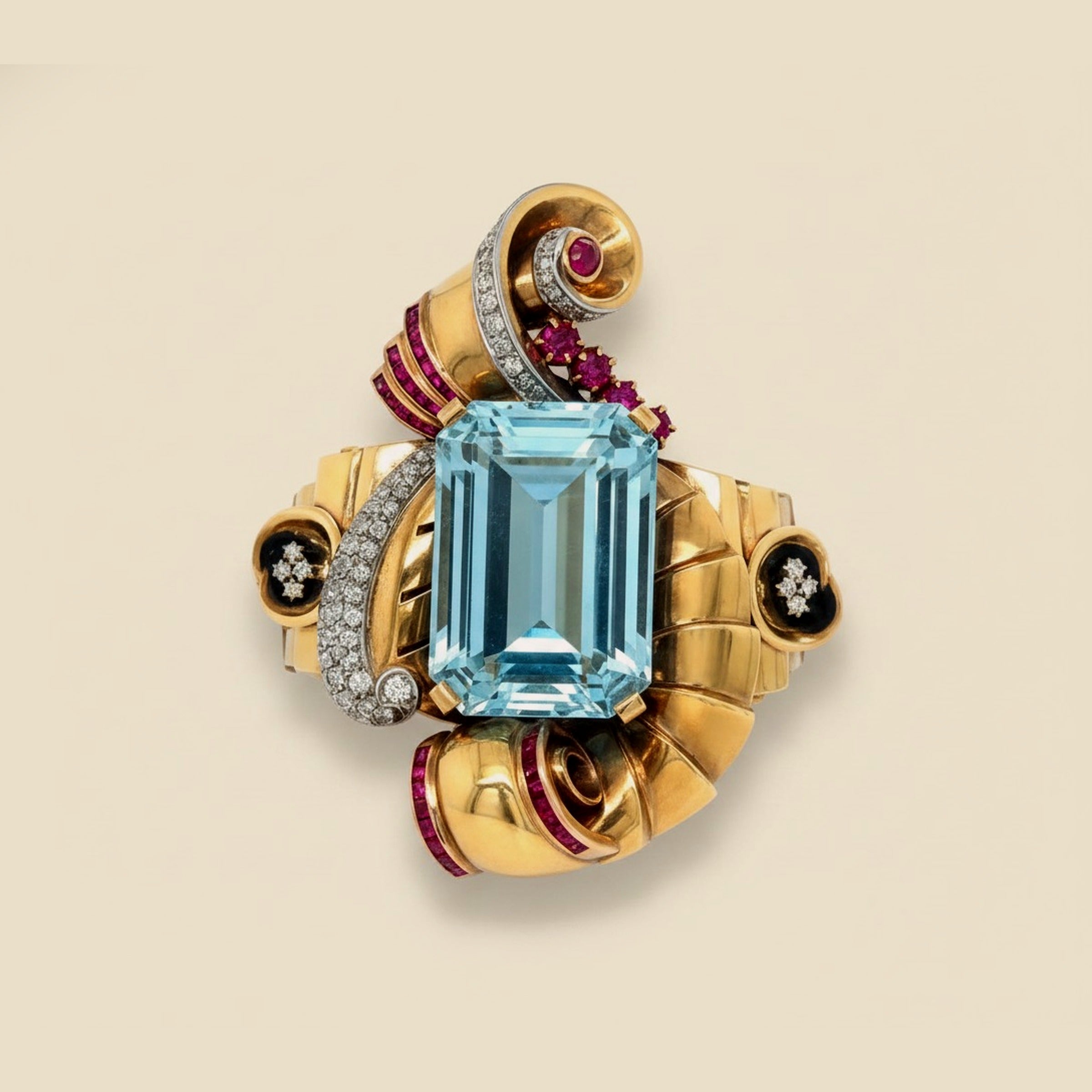 Magnificent Natural Blue Topaz, Ruby & Diamond Cuff Bracelet