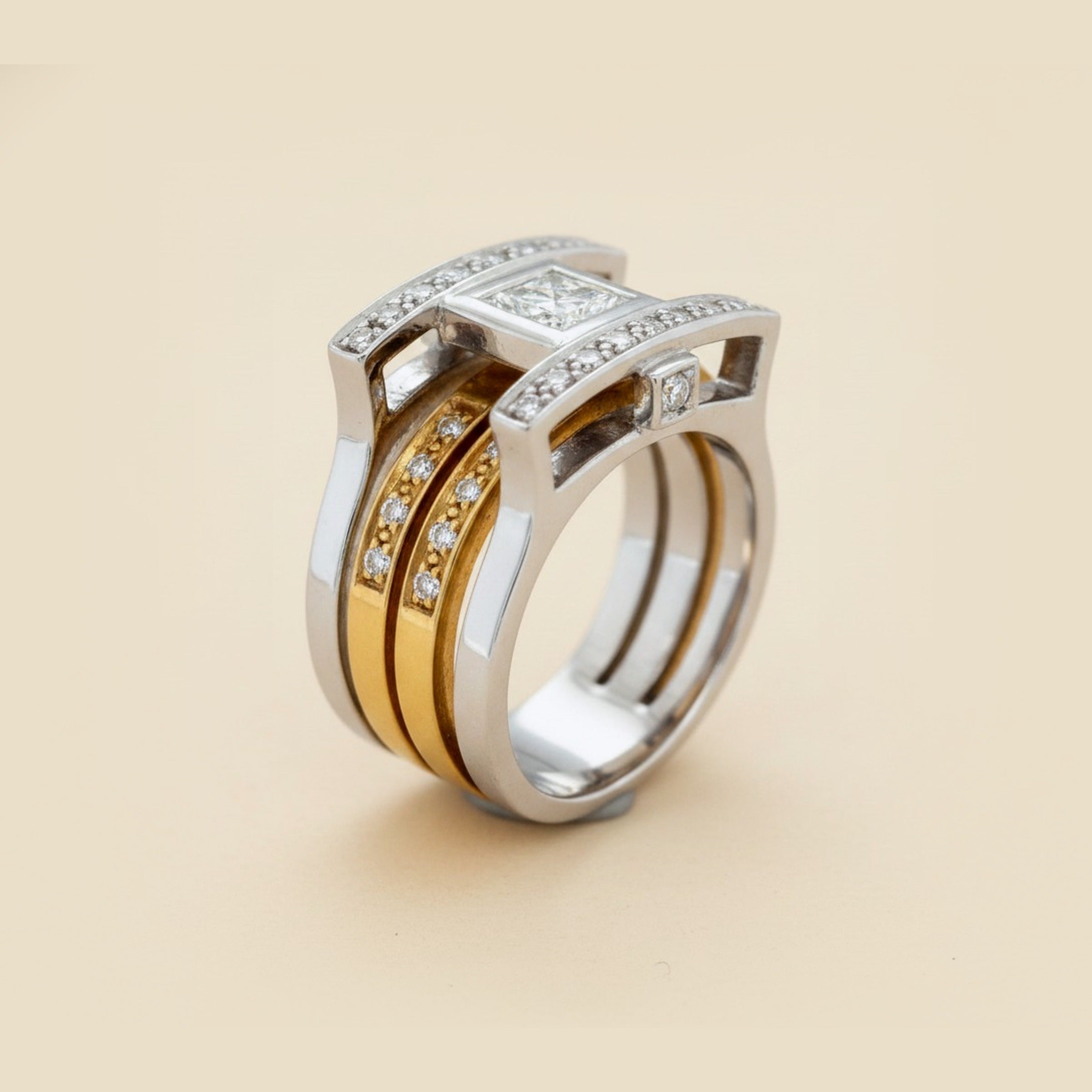 Two Tone 18k Abstract Diamond Cocktail Ring