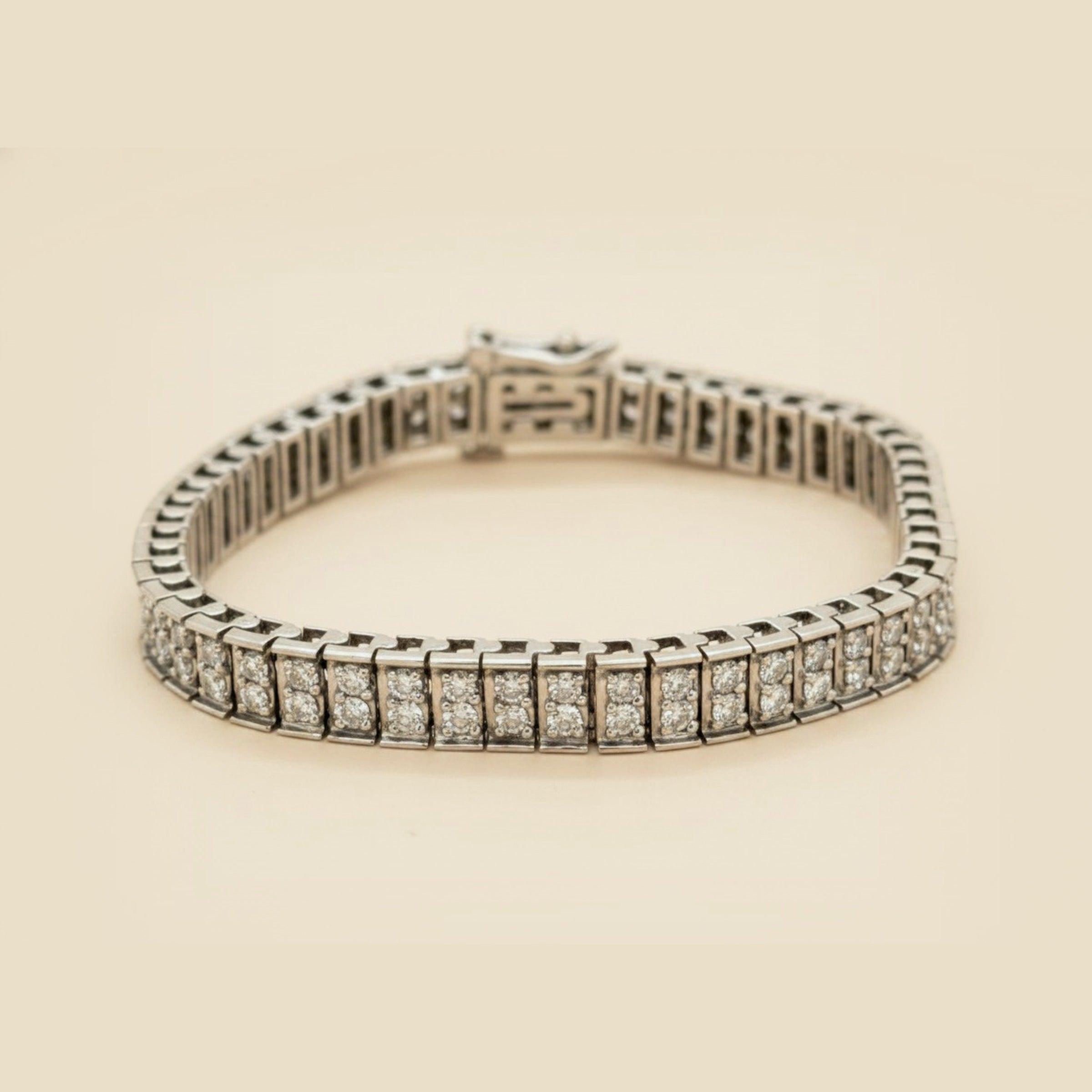 White Gold Two Row Diamond Line Bracelet