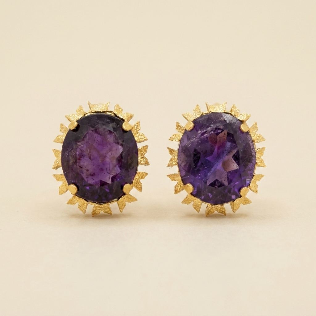 18k Yellow Gold Contemporary Amethyst Earrings - hero