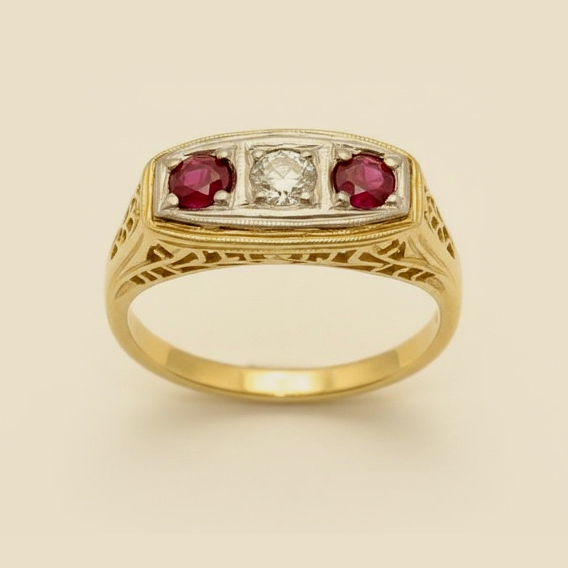 Art Deco Multi Tone Diamond 3 Stone Cocktail Ring – Empire Diamond – view 2