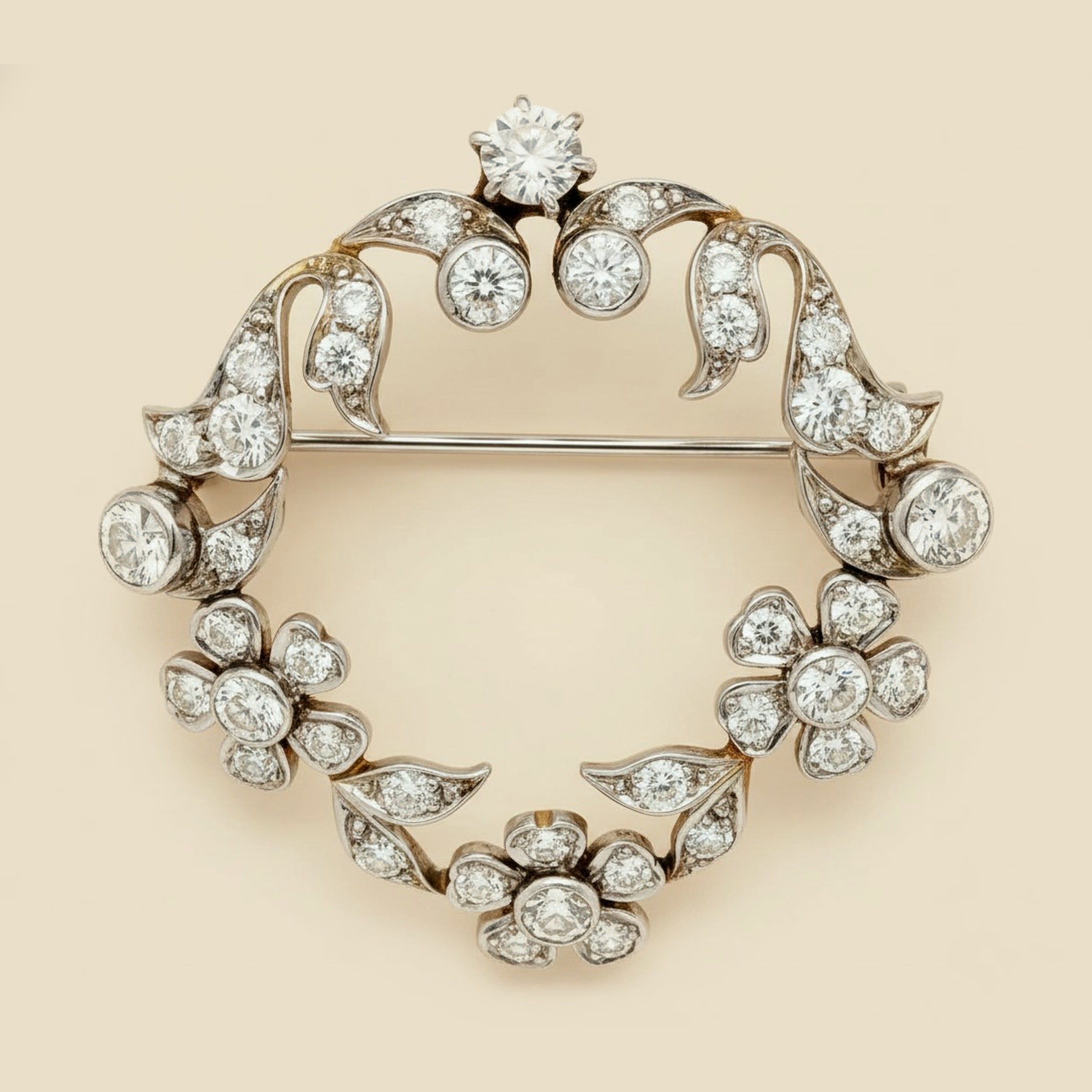 Art Deco Platinum Diamond Wreath Brooch