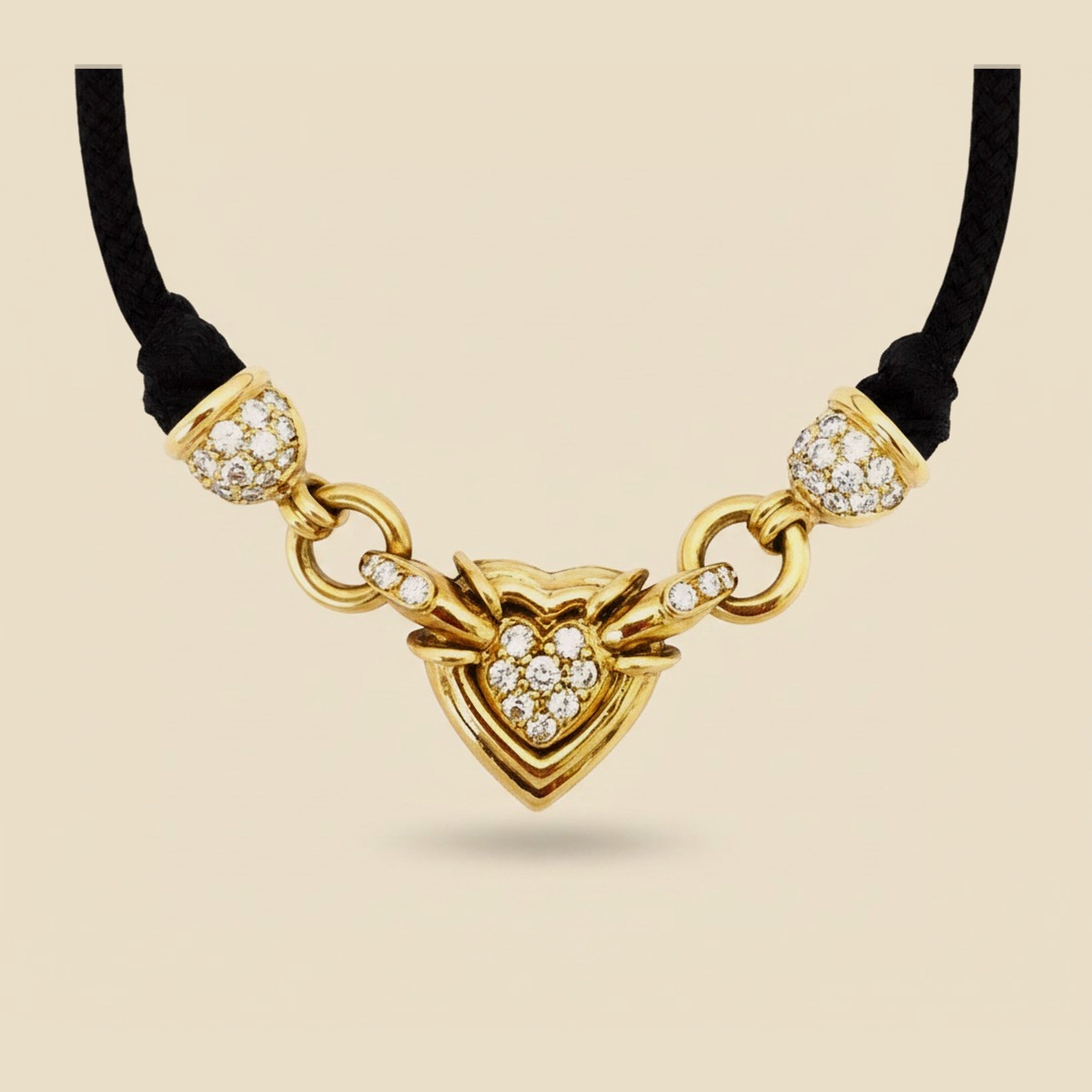 Black Braided Cord Diamond Heart Necklace