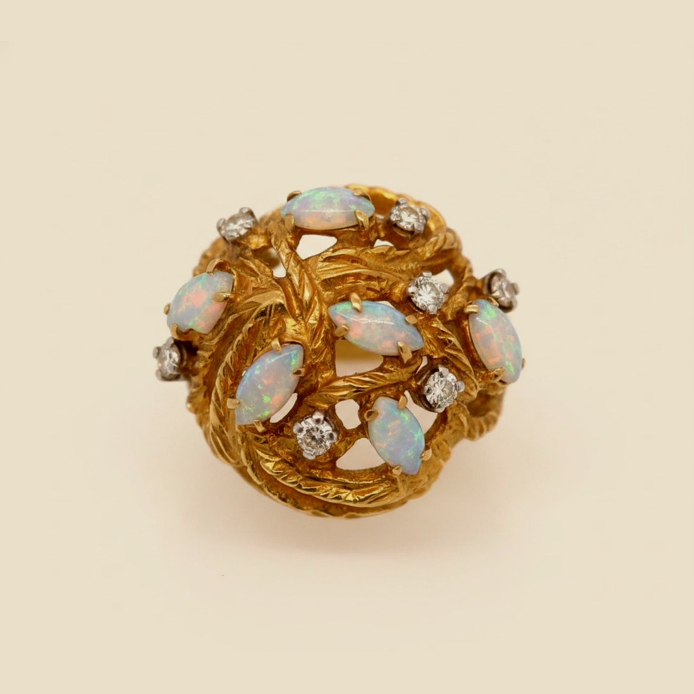 Brushed Yellow Gold Dome Ring with Opals – Empire Diamond – view 2