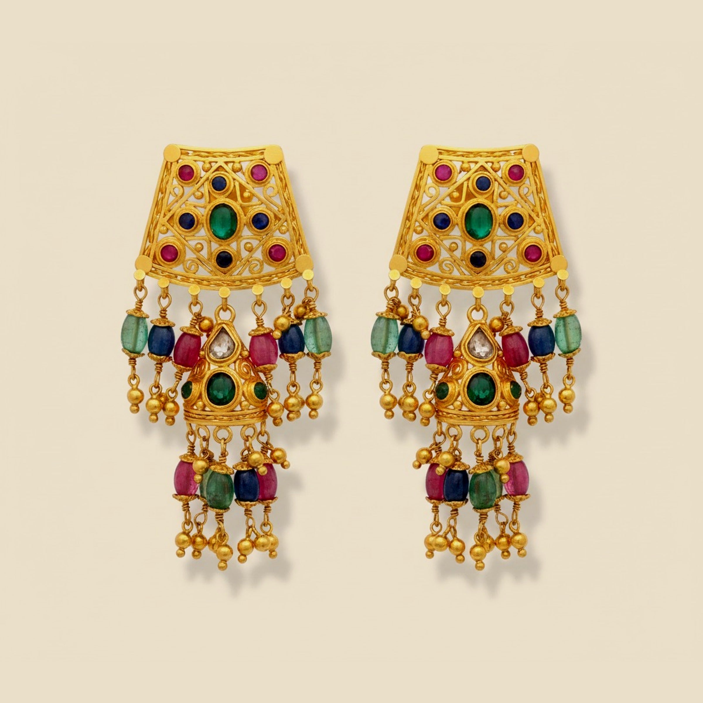 Cabachon Emerald, Ruby and Sapphire Chandelier Earrings – Empire Diamond