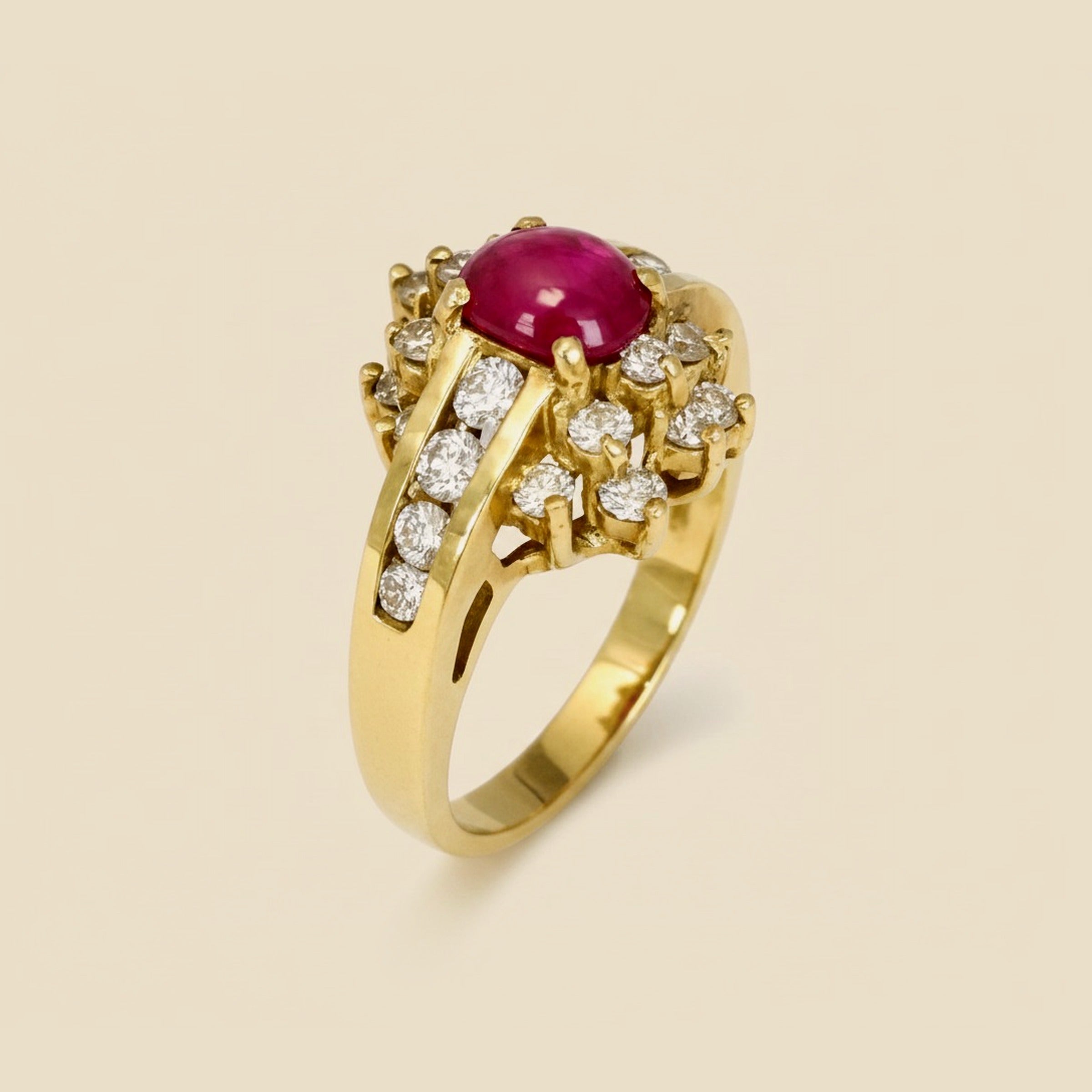 Cabachon Ruby and Diamond Ring