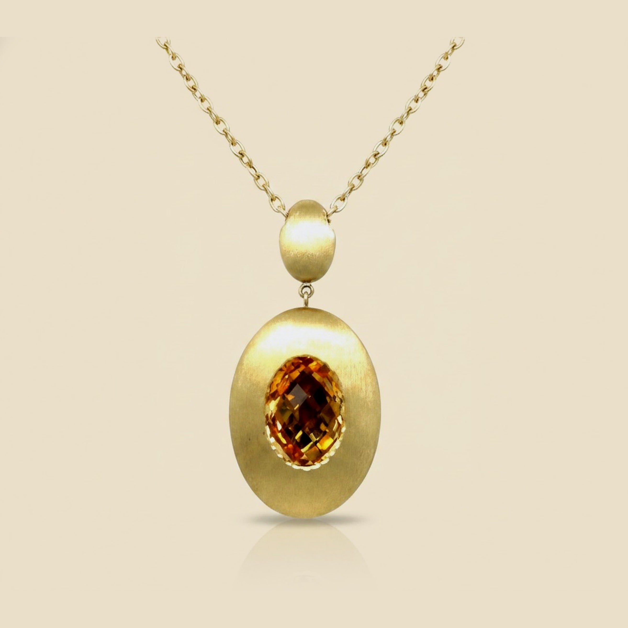 Checkerboard Cut Oval Citrine Slide Pendant