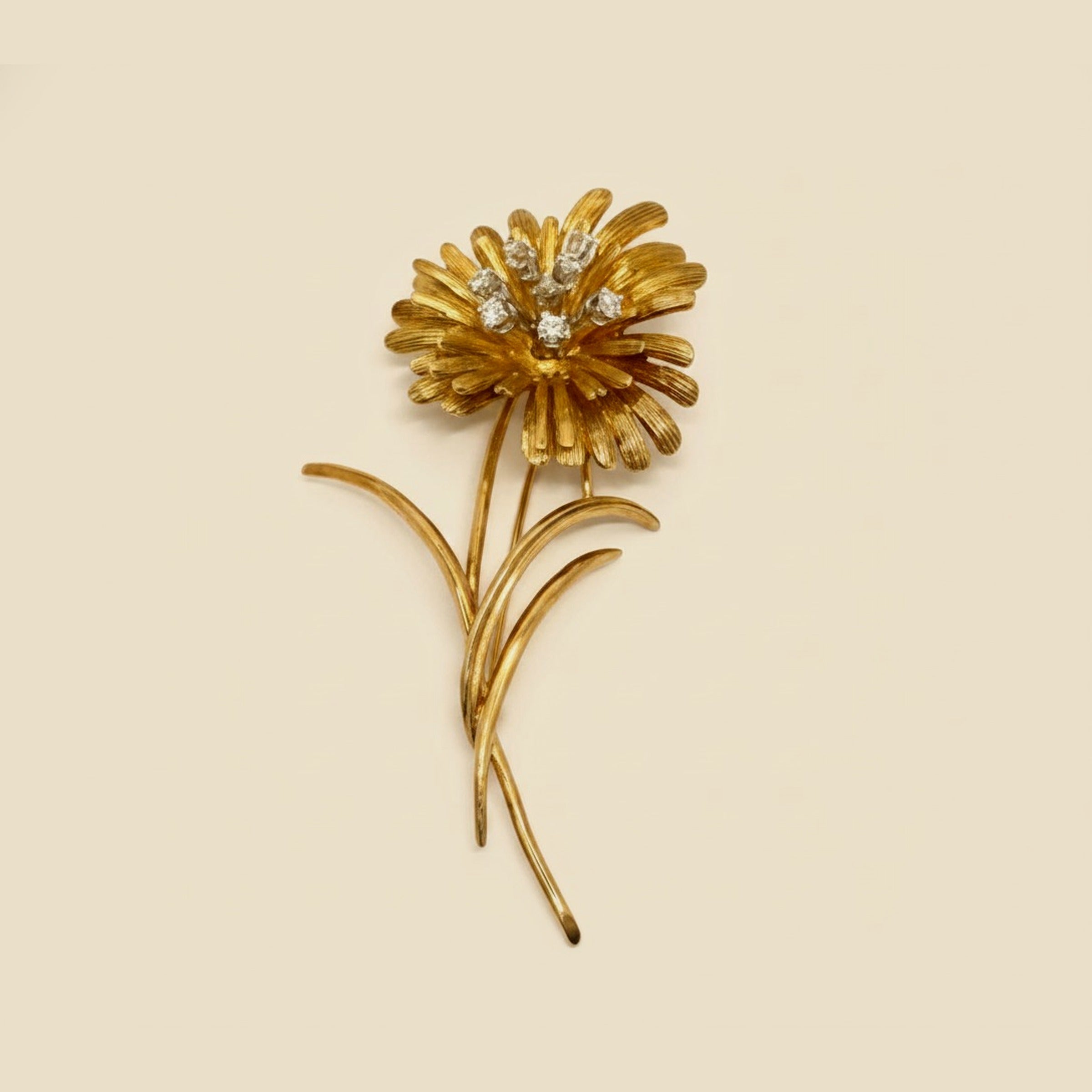 David Trabich, Yellow Gold Diamond Flower Pin – Empire Diamond