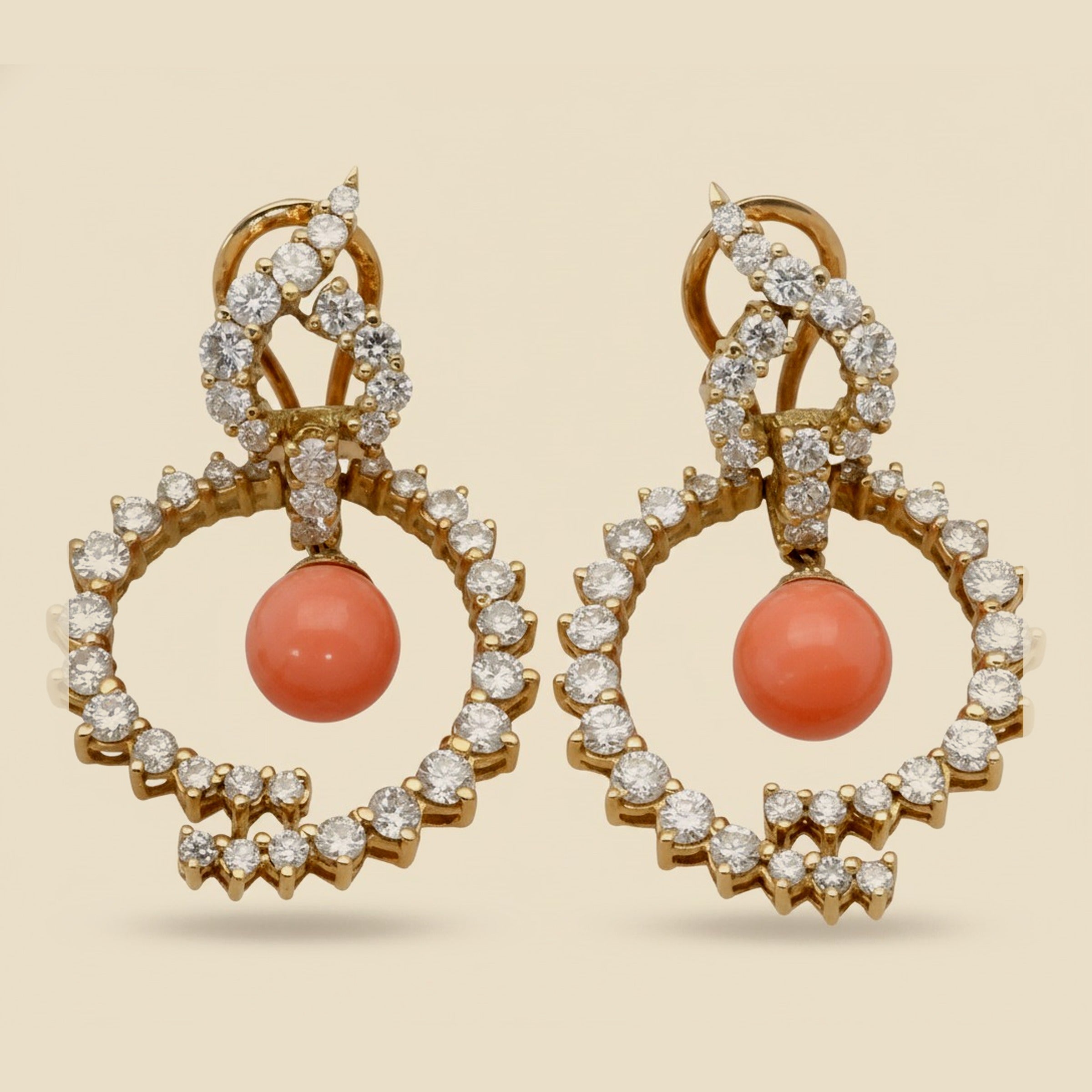 Diamond and Pink Coral Hanging Earrings – Empire Diamond