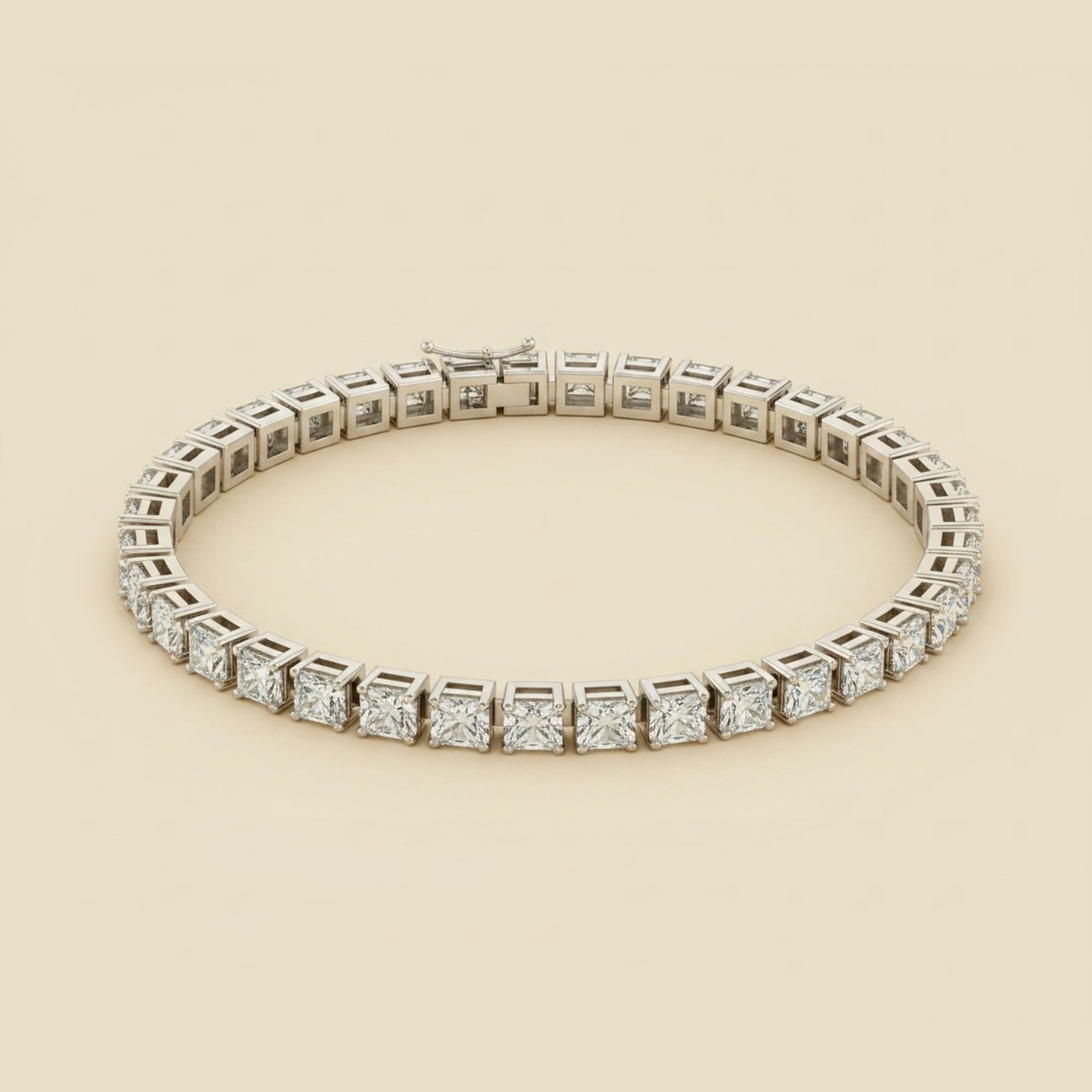Diamond Platinum Line Bracelet with Baguettes and Round Brilliants
