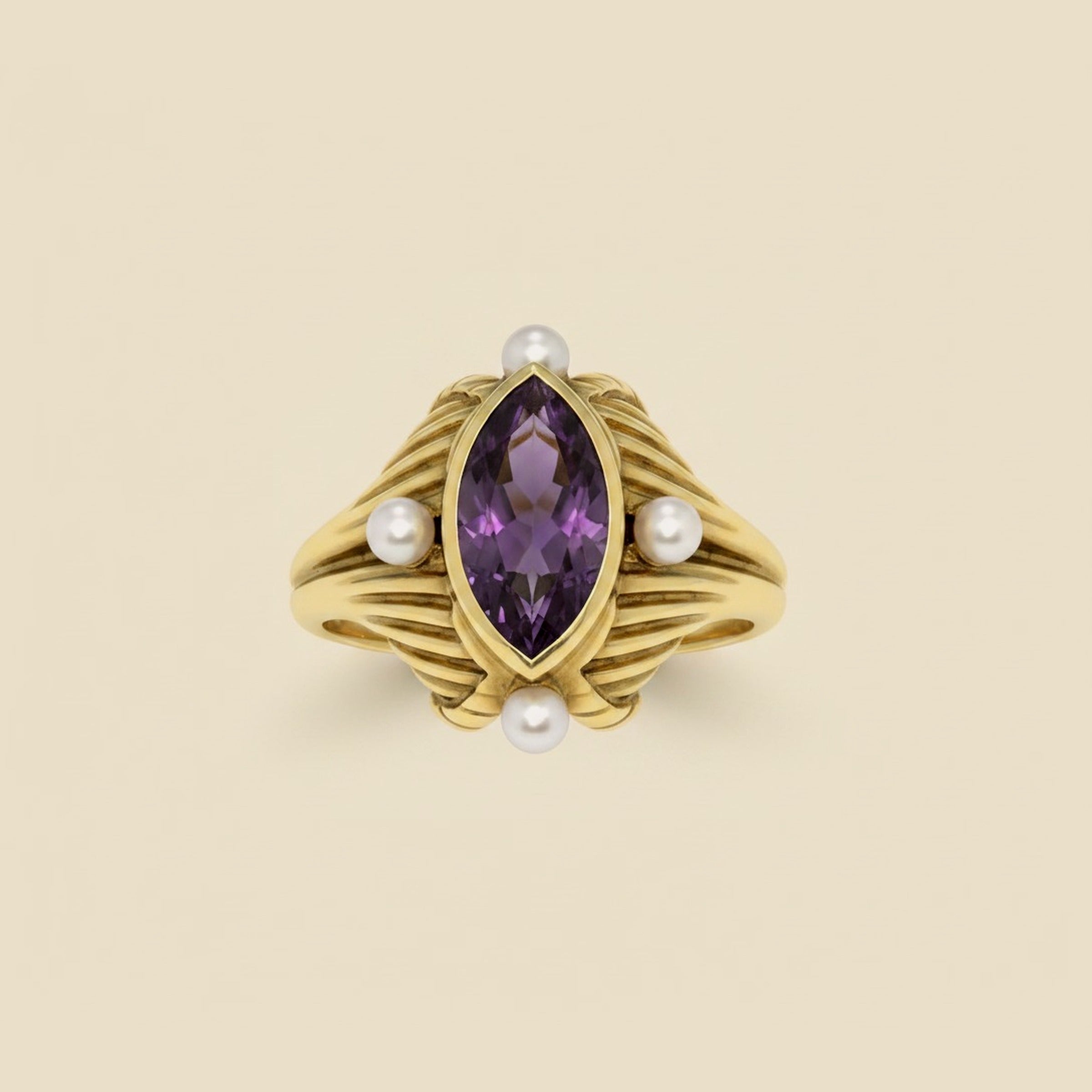 European Yellow Gold Amethyst & Seed Pearl Ring – Empire Diamond – view 2