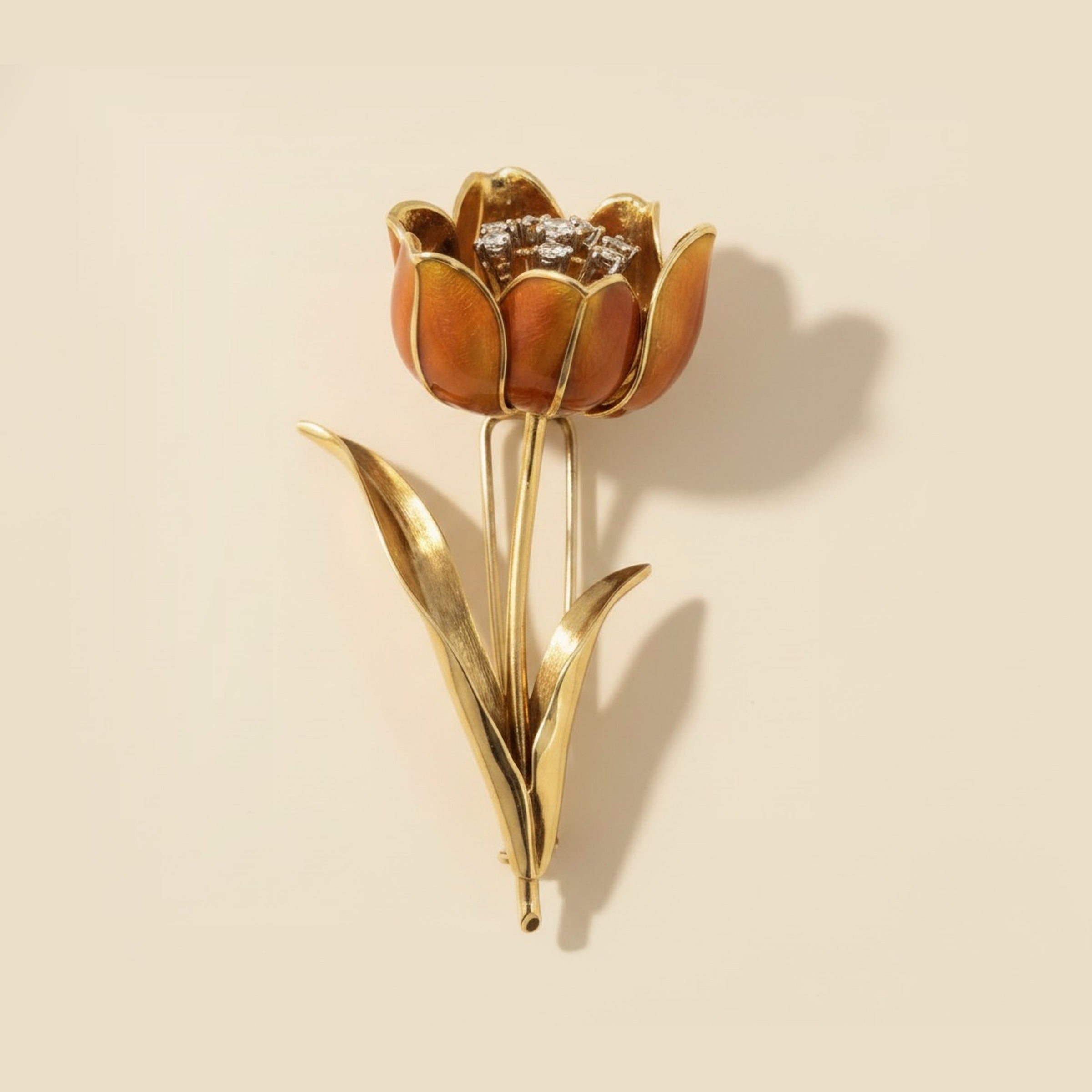 French Yellow Gold Enamel Diamond "En Tremblant" Tulip Pin – Empire Diamond