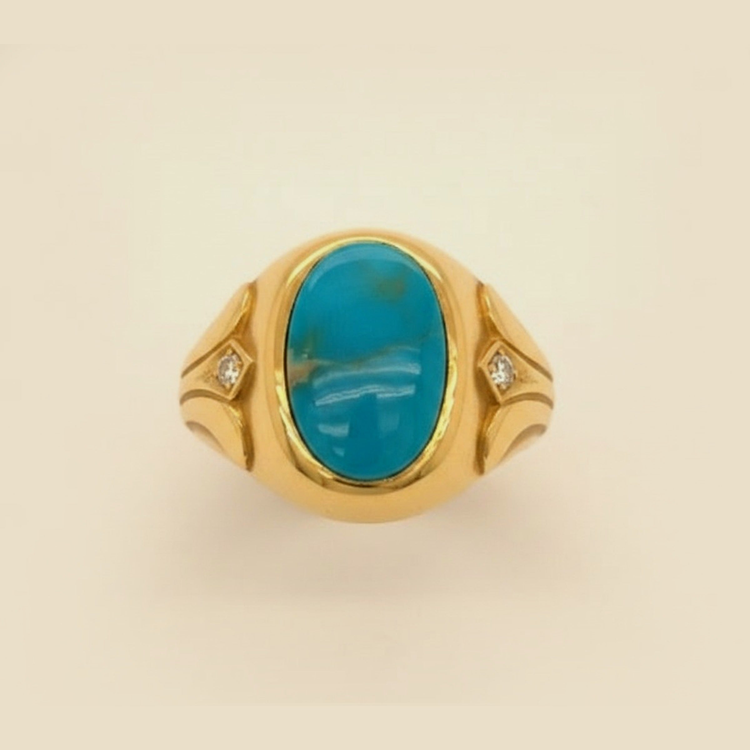 Gent's Michael Tatom 18k Yellow Gold Turquoise & Diamond ring