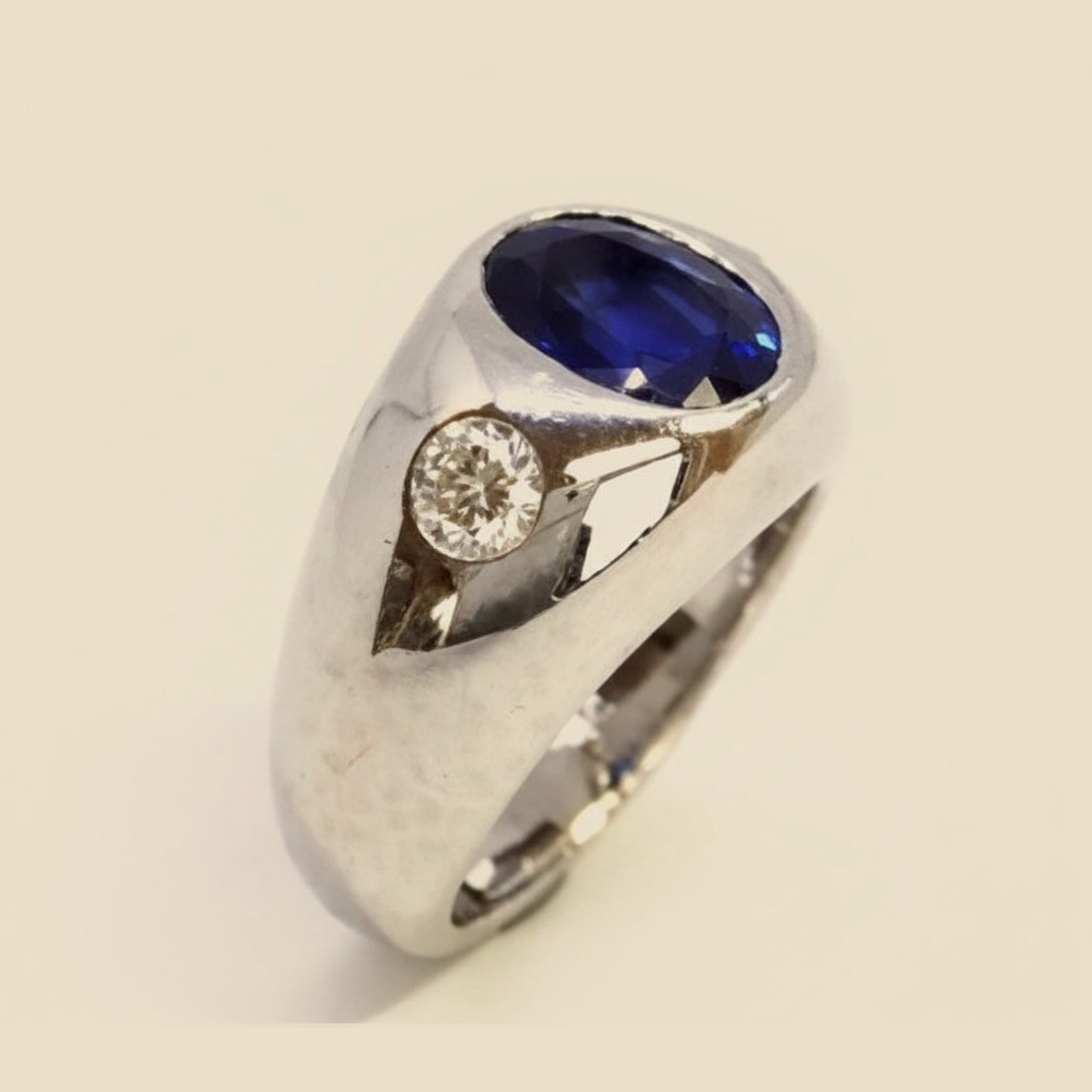 Gent's Platinum Bezel Set Sapphire & Diamond Ring – Empire Diamond
