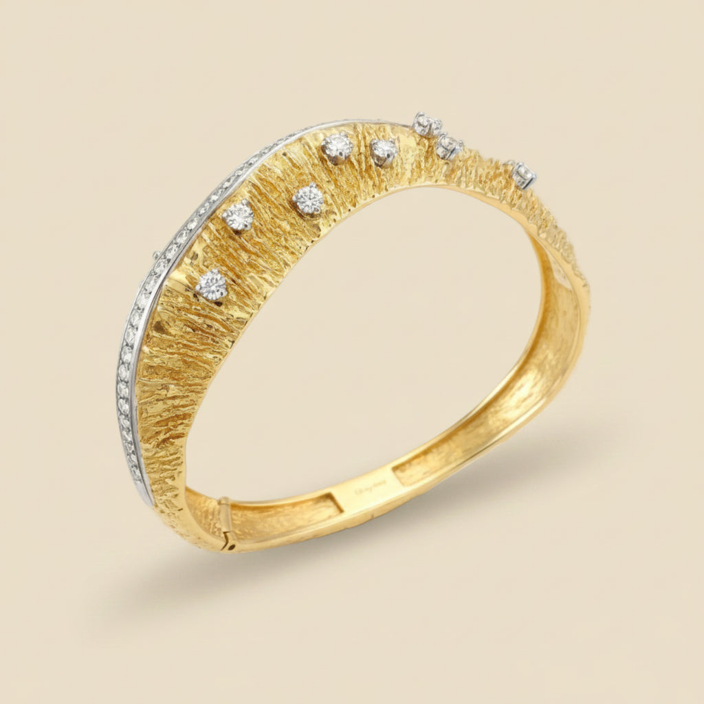Gilbert Albert, Geneva Switzerland Yellow Gold Diamond Cuff Bracelet