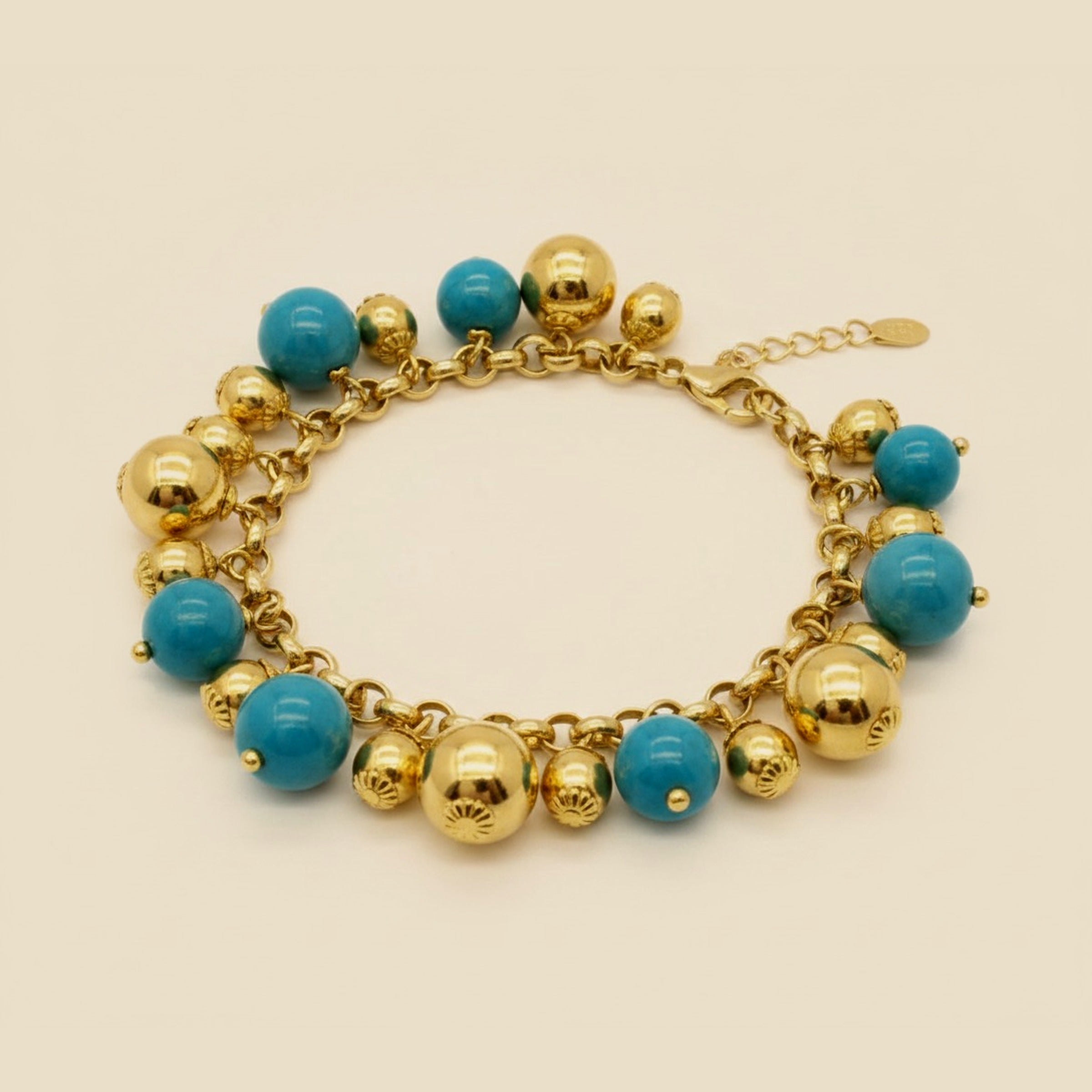 "Italy" Yellow Gold Chain with Gold and Turquoise Beads – Empire Diamond