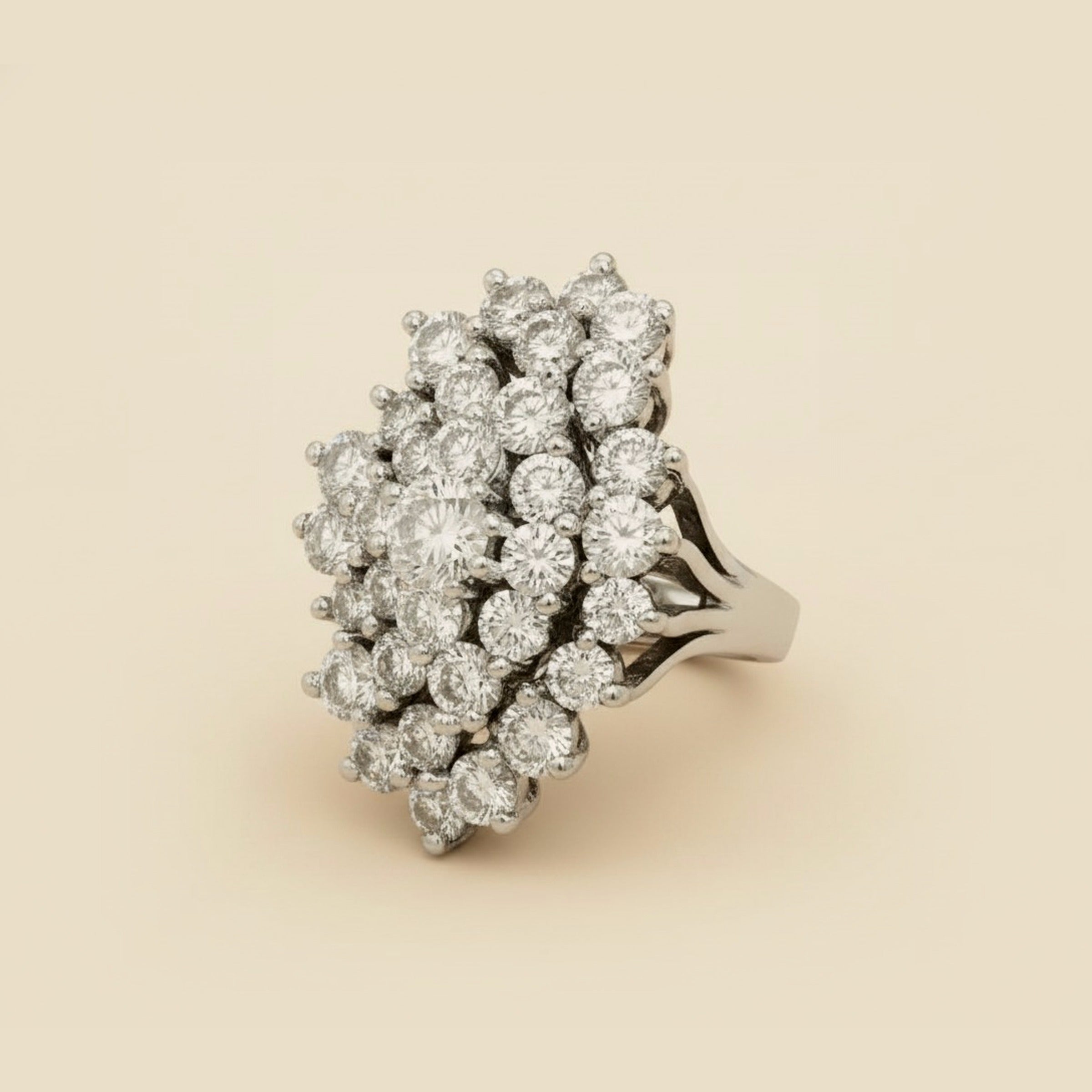 Large White Gold Diamond Cluster Ring