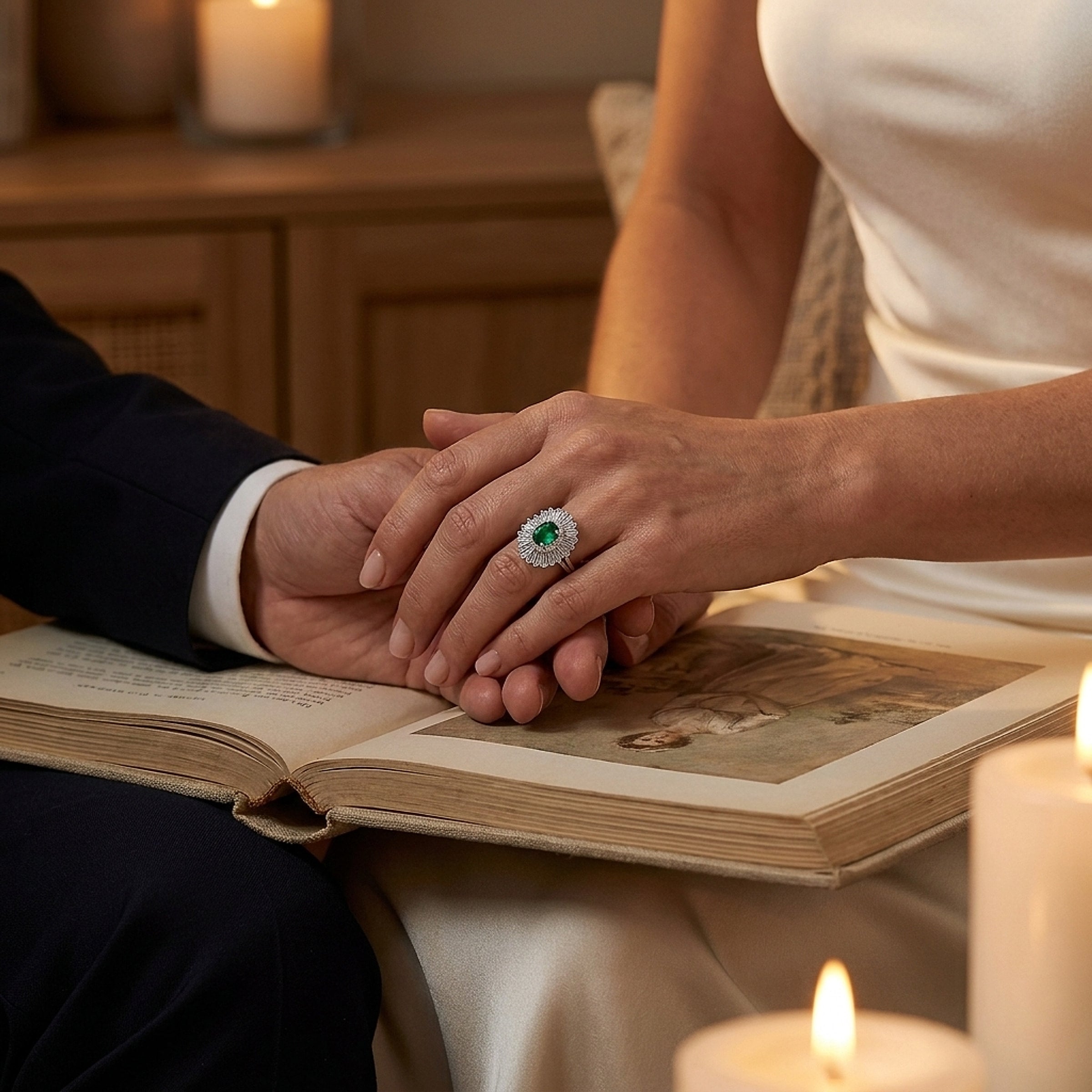 Platinum Emerald and Diamond Ballerina Ring