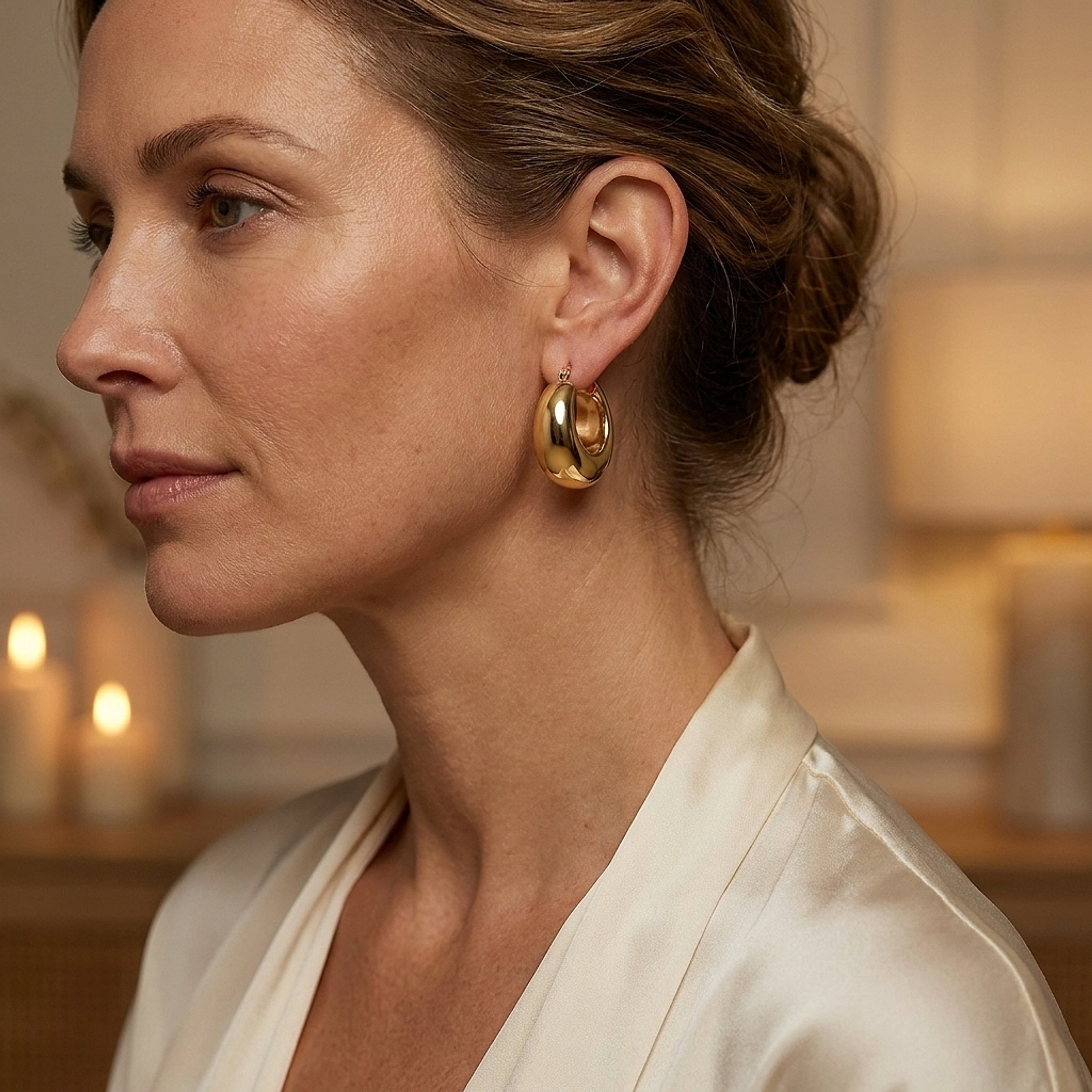 Estate 18K Yellow Gold Hollow Hoop Earrings