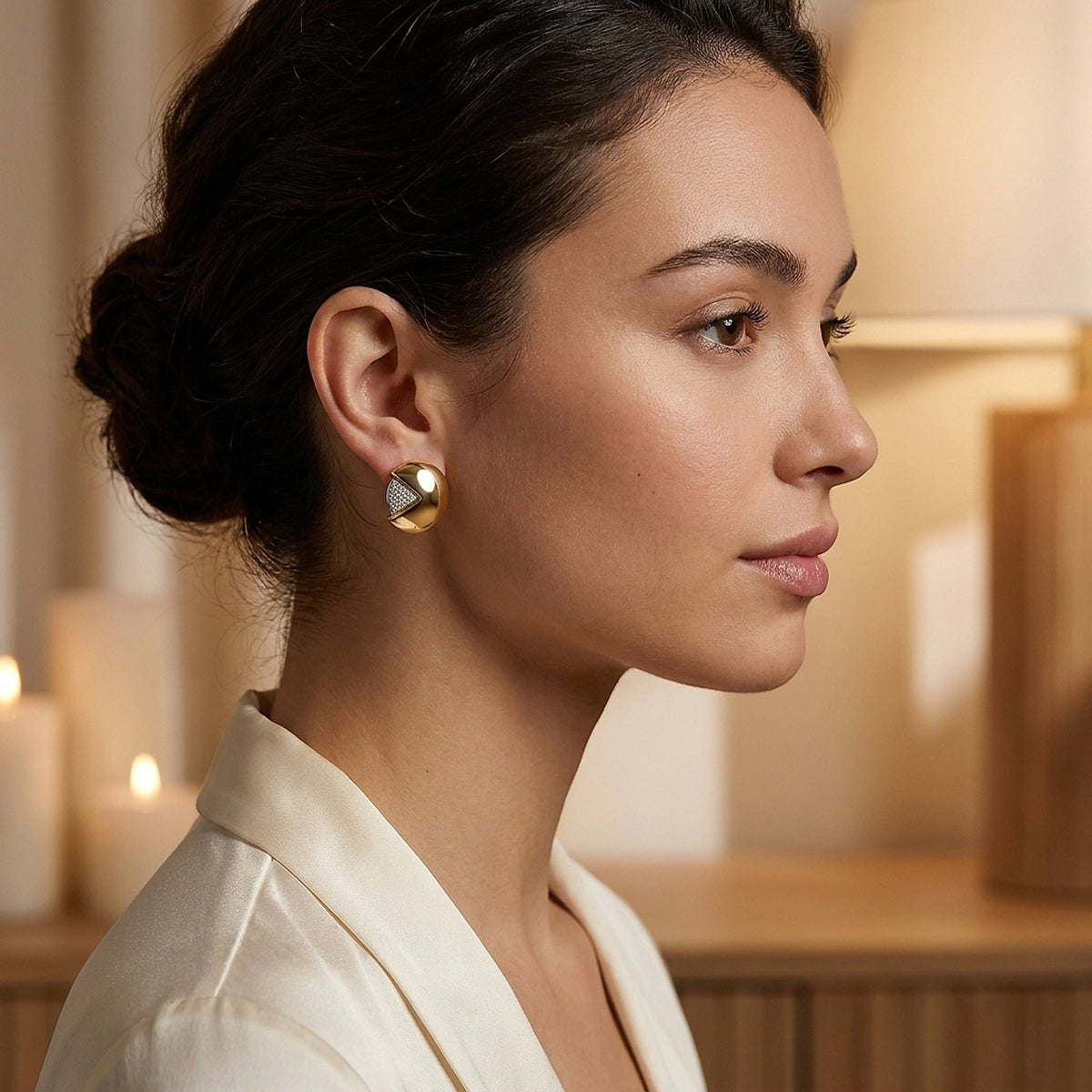 Two-Tone 18K Gold Pave Diamond Disc Earrings