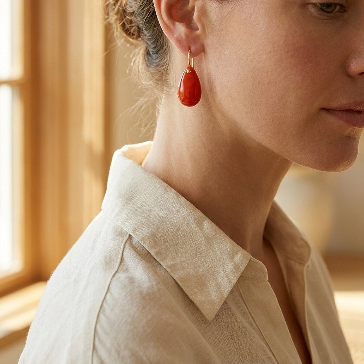 Tiffany & Co. Elsa Peretti 18K Yellow Gold Red Coral Teardrop Earrings